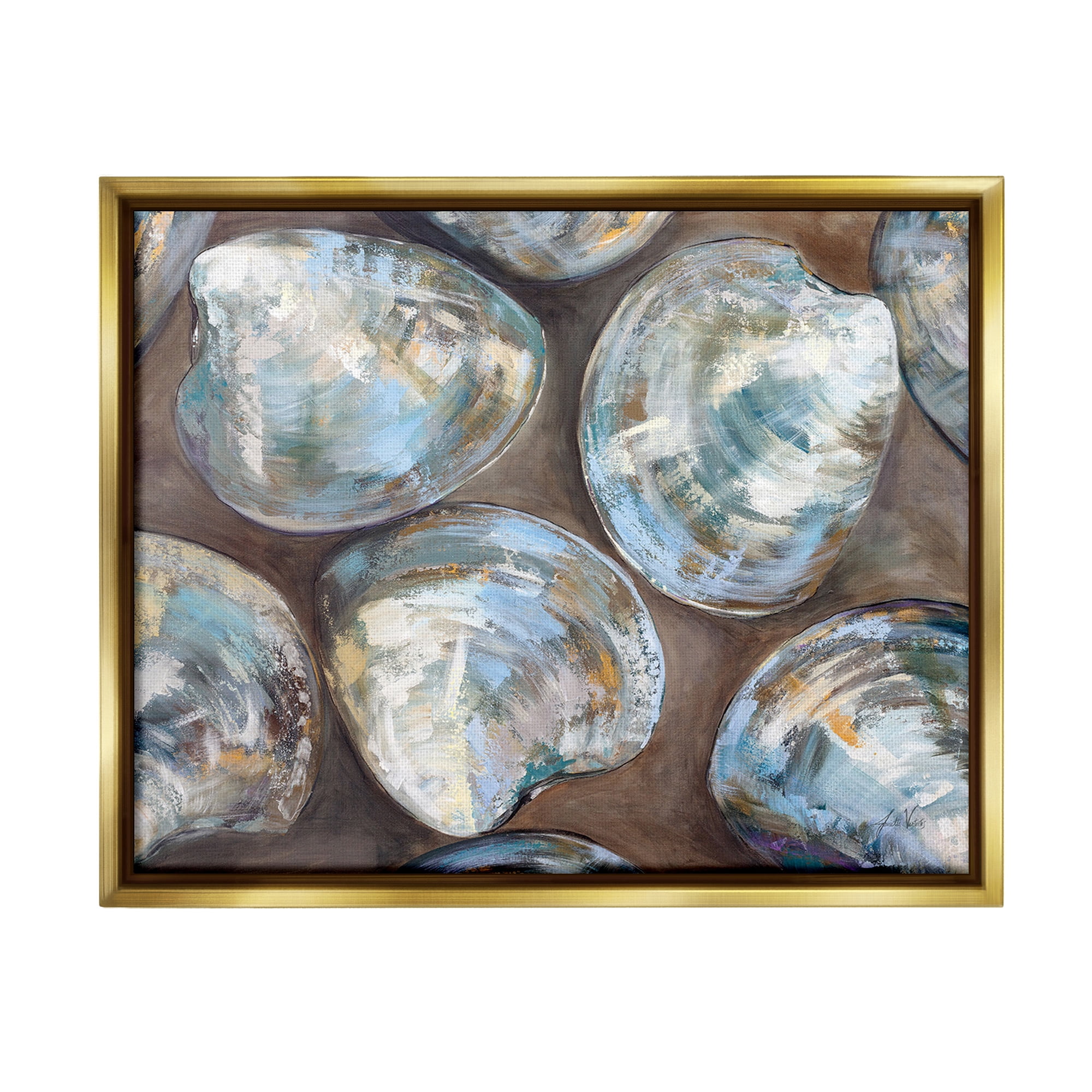 Stupell Industries Clam Shell Pattern Animals & Insects Painting Gold Floater Framed Canvas Art Print Wall Art, 21 x 17