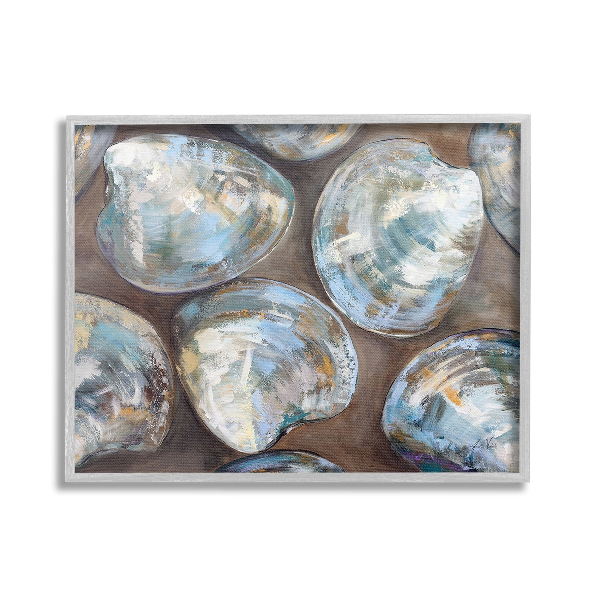 Stupell Industries Clam Shell Pattern Animals & Insects Painting Gray Framed Art Print Wall Art, 30 x 24