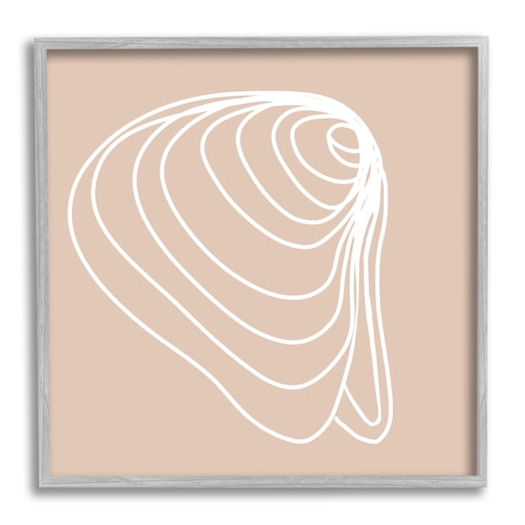 Stupell Industries Clam Shell Seashell Stripes Casual Line Doodle Graphic Art Gray Framed Art Print Wall Art, Design by Daphne Polselli