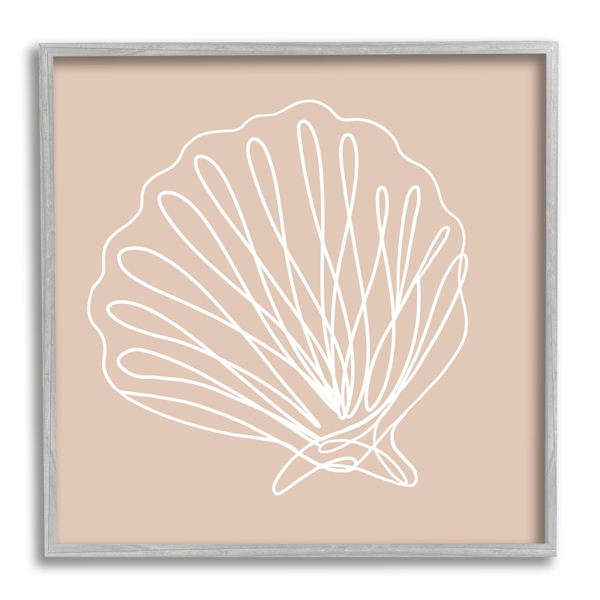 Stupell Industries Clam Shell Squiggle Doodle Tan Sea Life Graphic Art Gray Framed Art Print Wall Art, Design by Daphne Polselli
