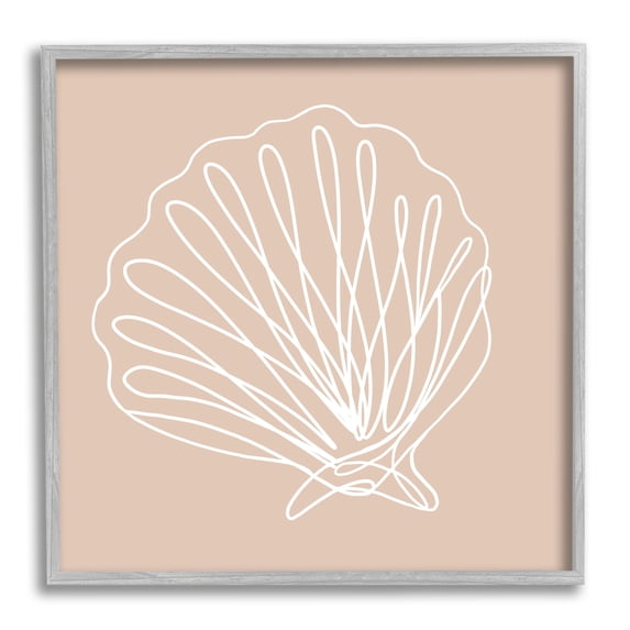Stupell Industries Clam Shell Squiggle Doodle Tan Sea Life Graphic Art Gray Framed Art Print Wall Art, Design by Daphne Polselli