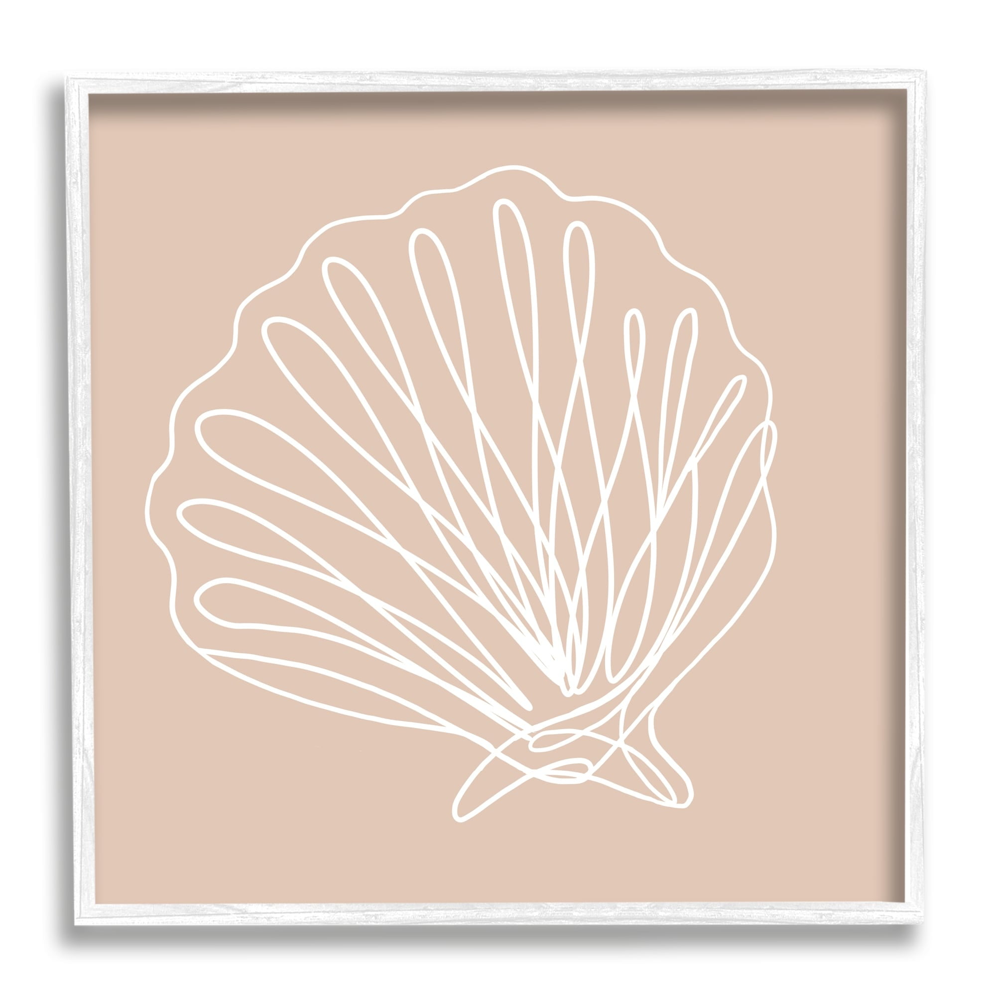 Stupell Industries Clam Shell Squiggle Doodle Tan Sea Life Graphic Art White Framed Art Print Wall Art, Design by Daphne Polselli
