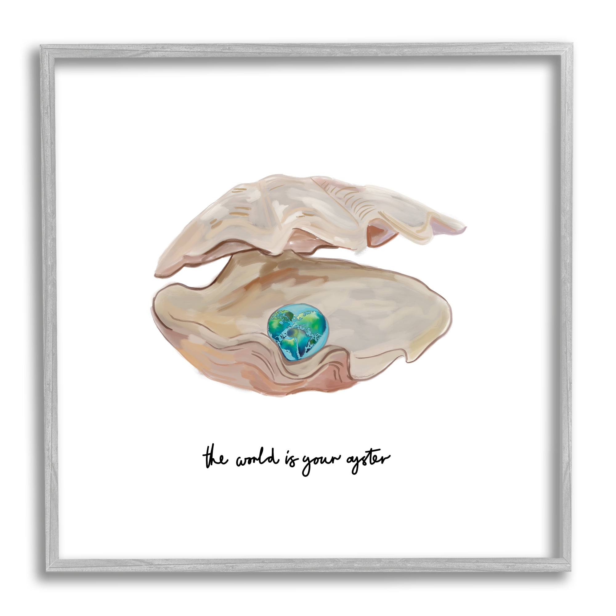 Stupell Industries Clam Shell Turquoise Pearl Animals & Insects Painting Gray Framed Art Print Wall Art