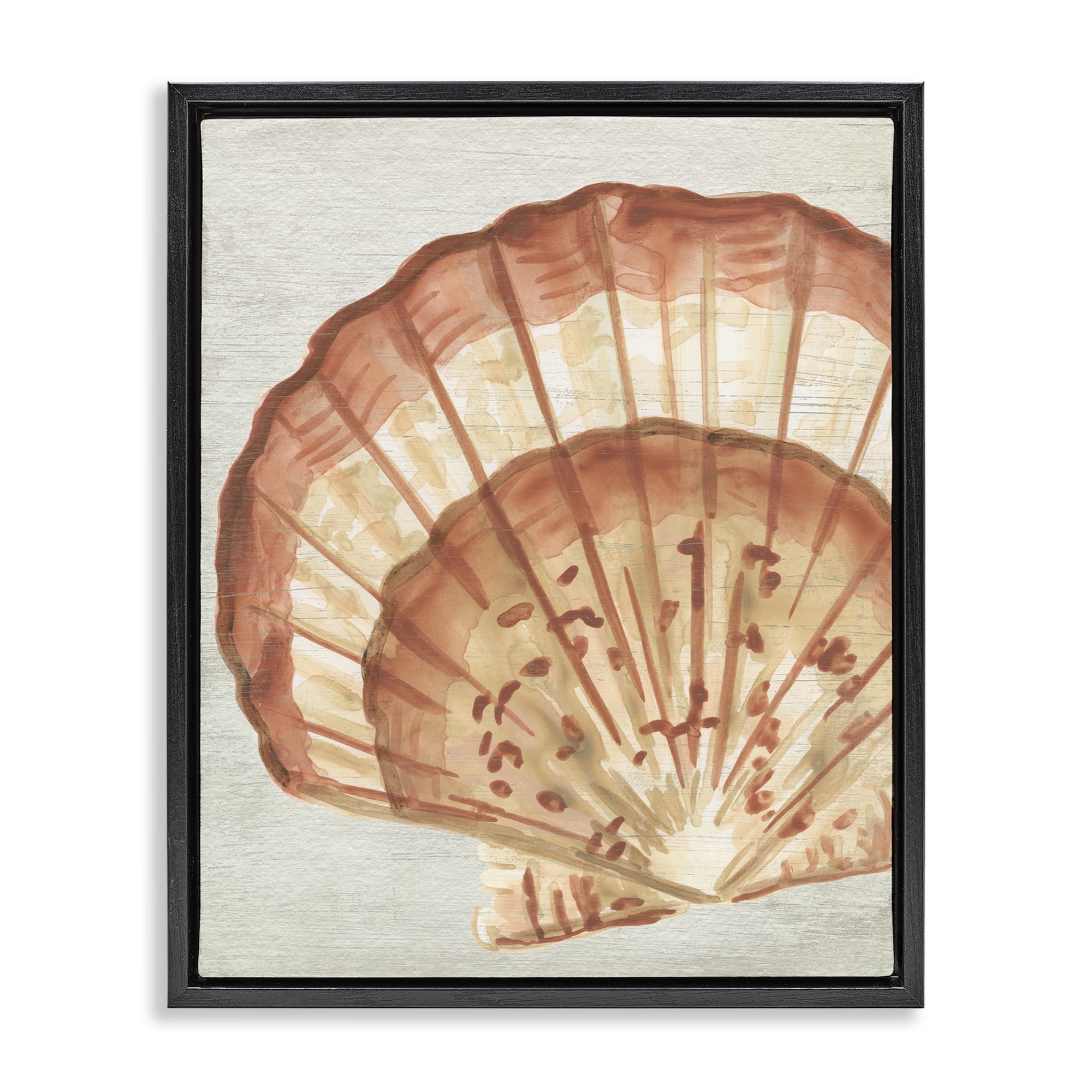 Stupell Industries Clam Shell in Beige Nautical & Beach Painting Black Floater Framed Canvas Art Print Wall Art, 25 x 31