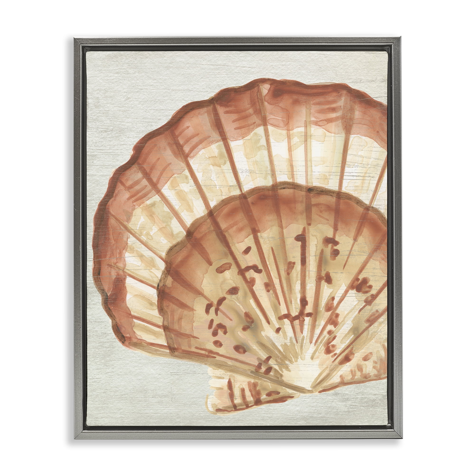 Stupell Industries Clam Shell in Beige Nautical & Beach Painting Gray Floater Framed Canvas Art Print Wall Art, 25 x 31