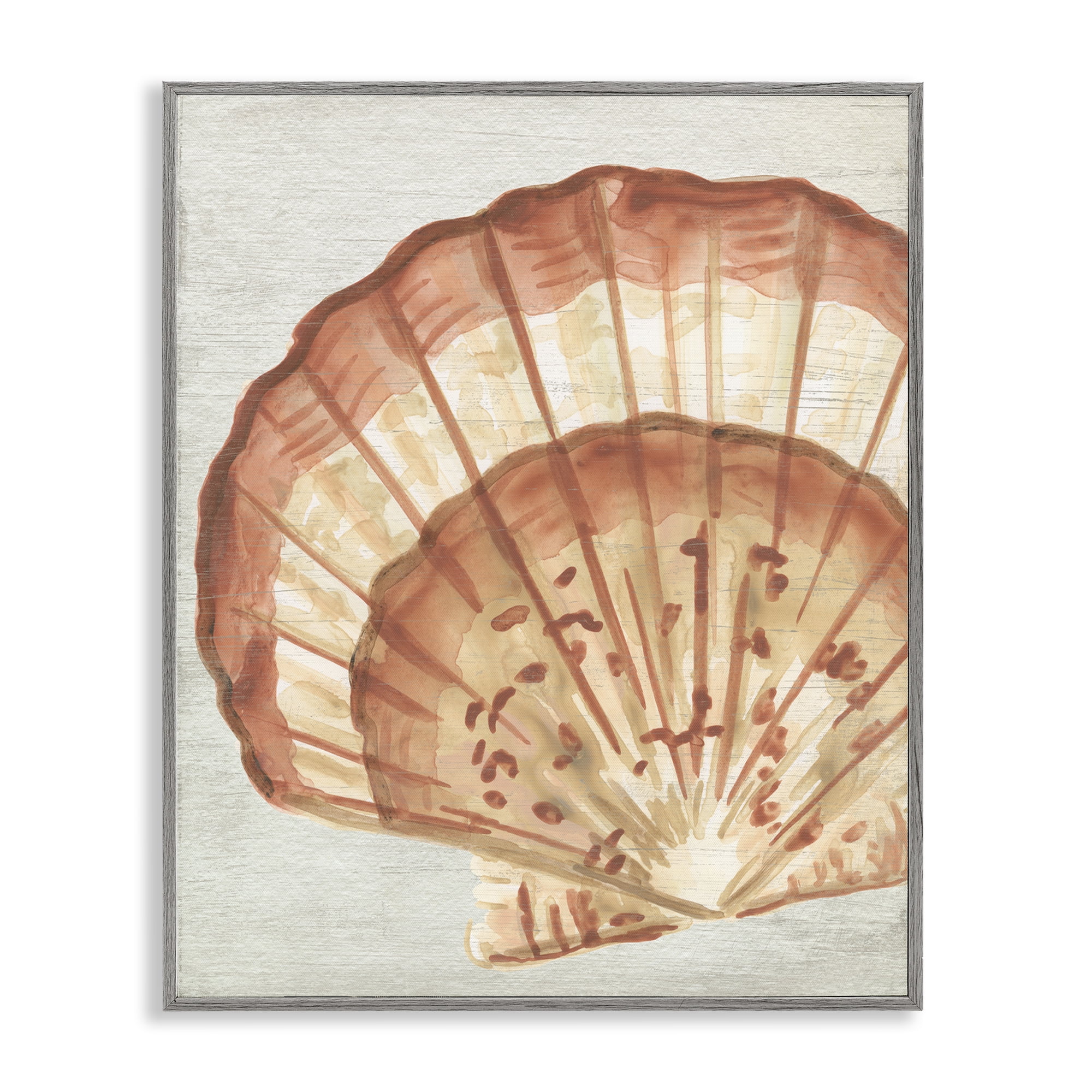 Stupell Industries Clam Shell in Beige Nautical & Beach Painting Gray Framed Art Print Wall Art, 11 x 14