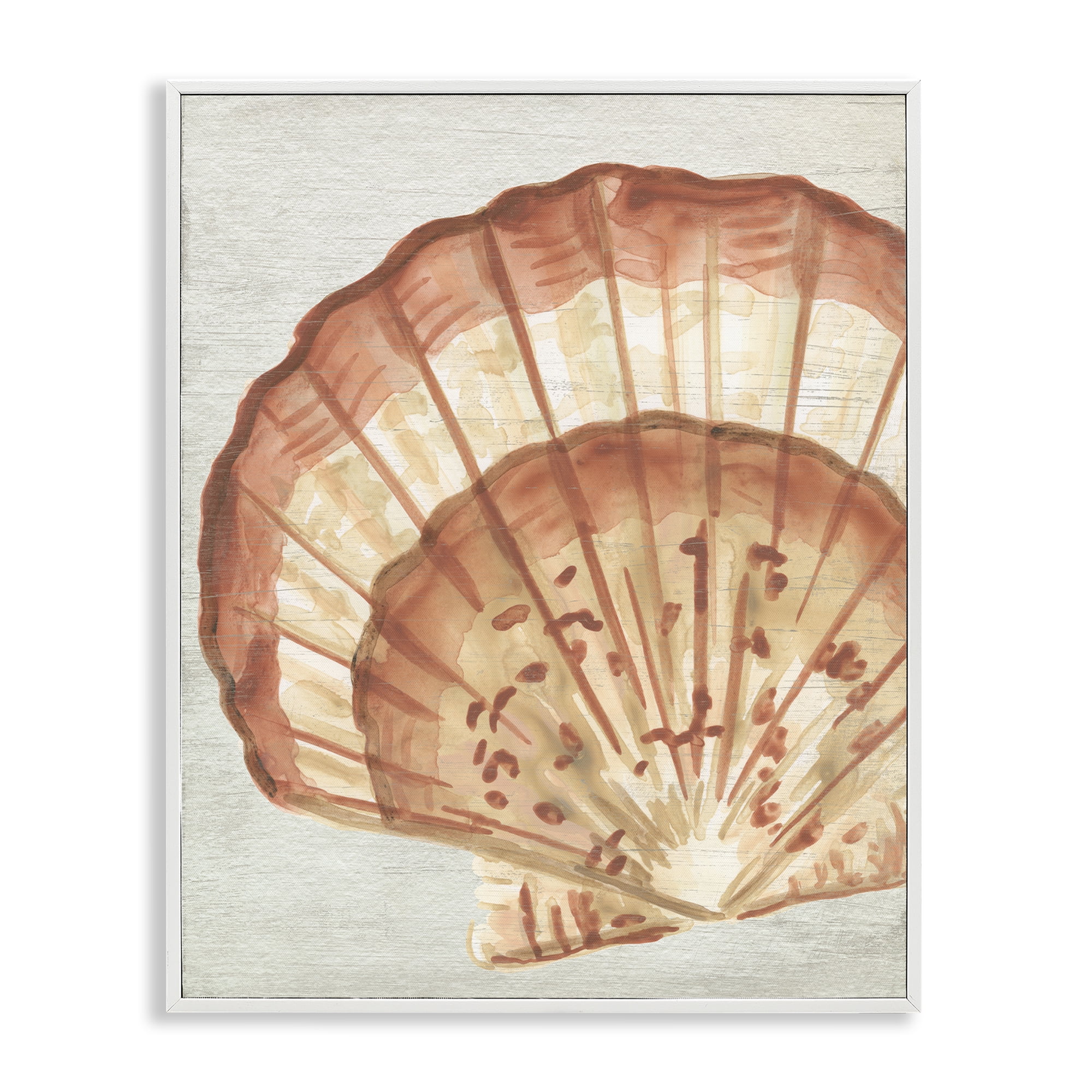 Stupell Industries Clam Shell in Beige Nautical & Beach Painting White Framed Art Print Wall Art, 16 x 20