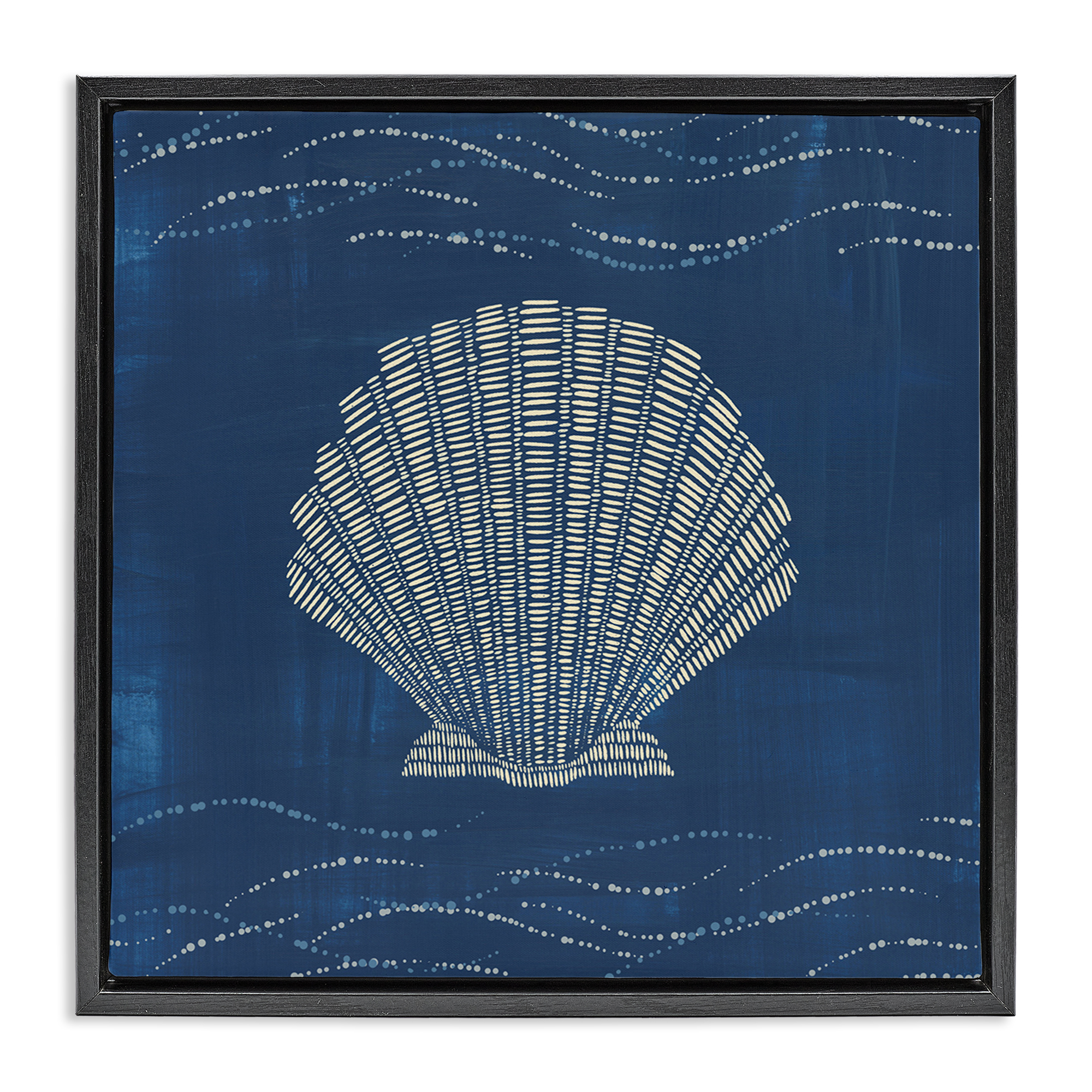 Stupell Industries Clam Shell on Blue Coastal Painting Black Floater Framed Canvas Art Print Wall Art, 18 x 18