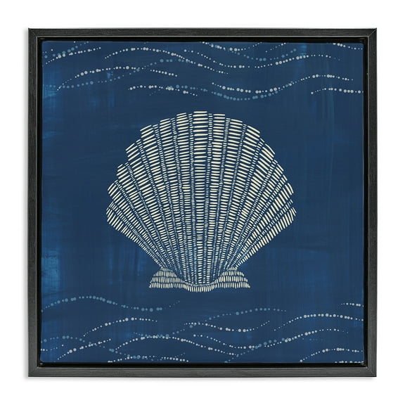 Stupell Industries Clam Shell on Blue Coastal Painting Black Floater Framed Canvas Art Print Wall Art, 18 x 18