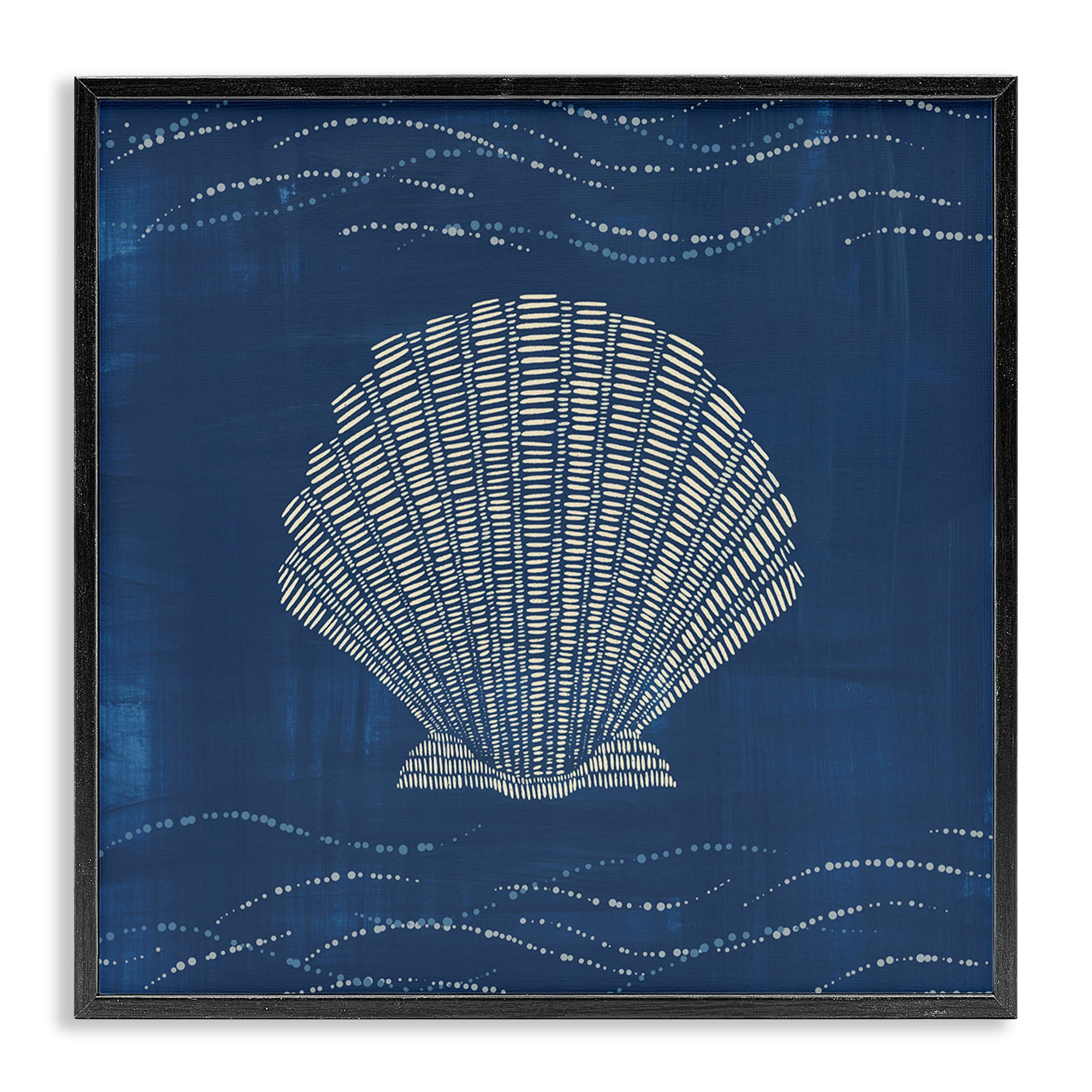 Stupell Industries Clam Shell on Blue Coastal Painting Black Framed Art Print Wall Art, 17 x 17