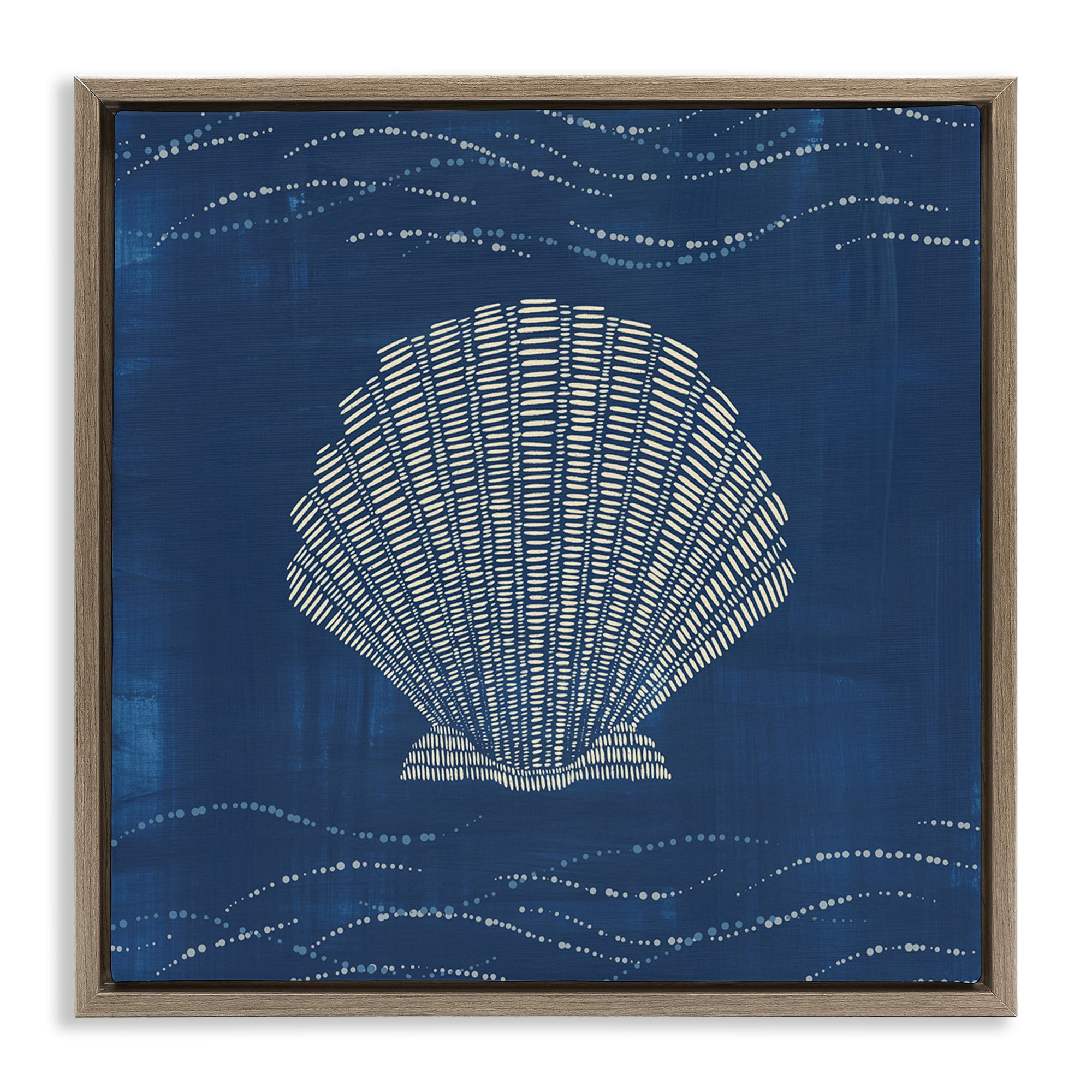 Stupell Industries Clam Shell on Blue Coastal Painting Brown Floater Framed Canvas Art Print Wall Art, 18 x 18