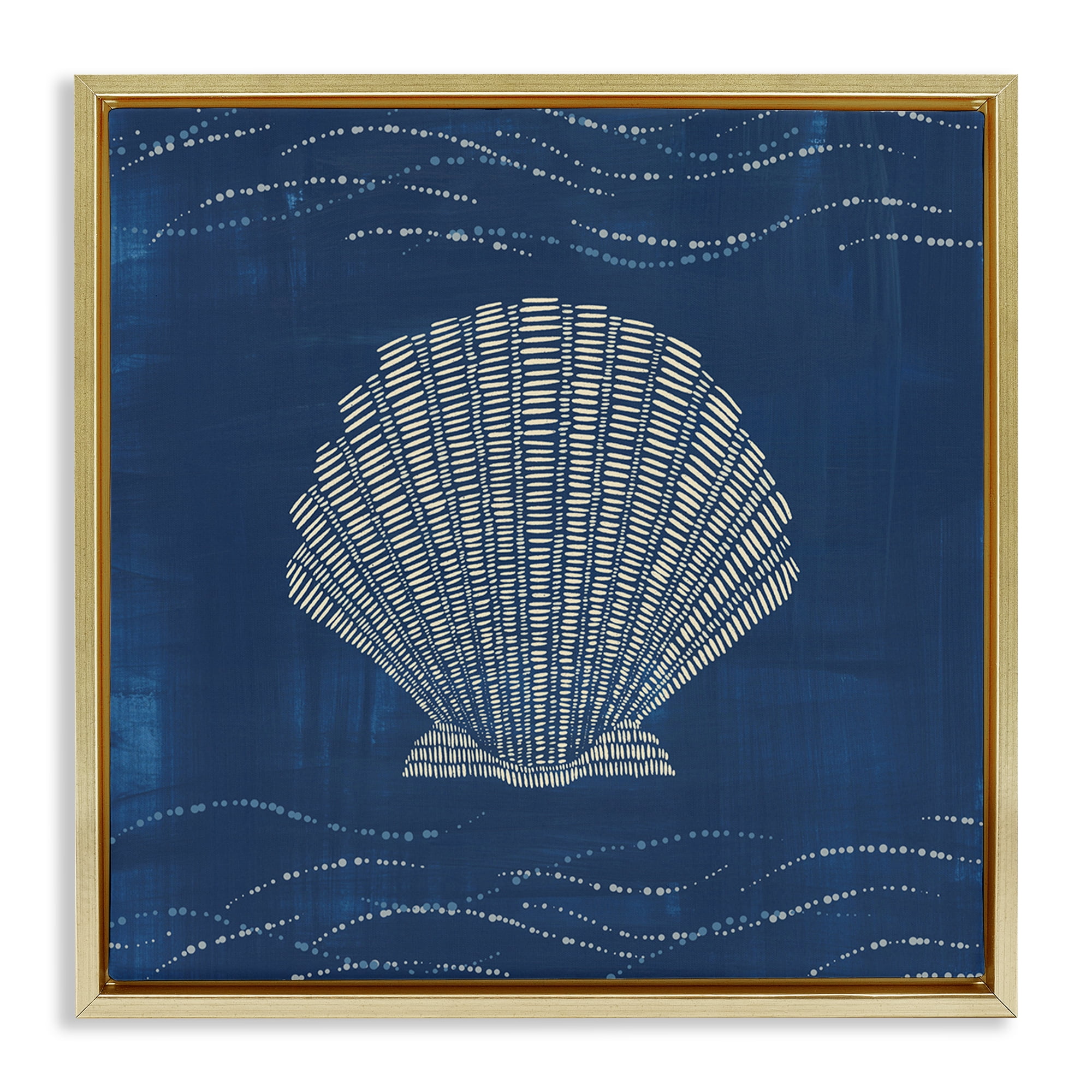 Stupell Industries Clam Shell on Blue Coastal Painting Gold Floater Framed Canvas Art Print Wall Art, 25 x 25