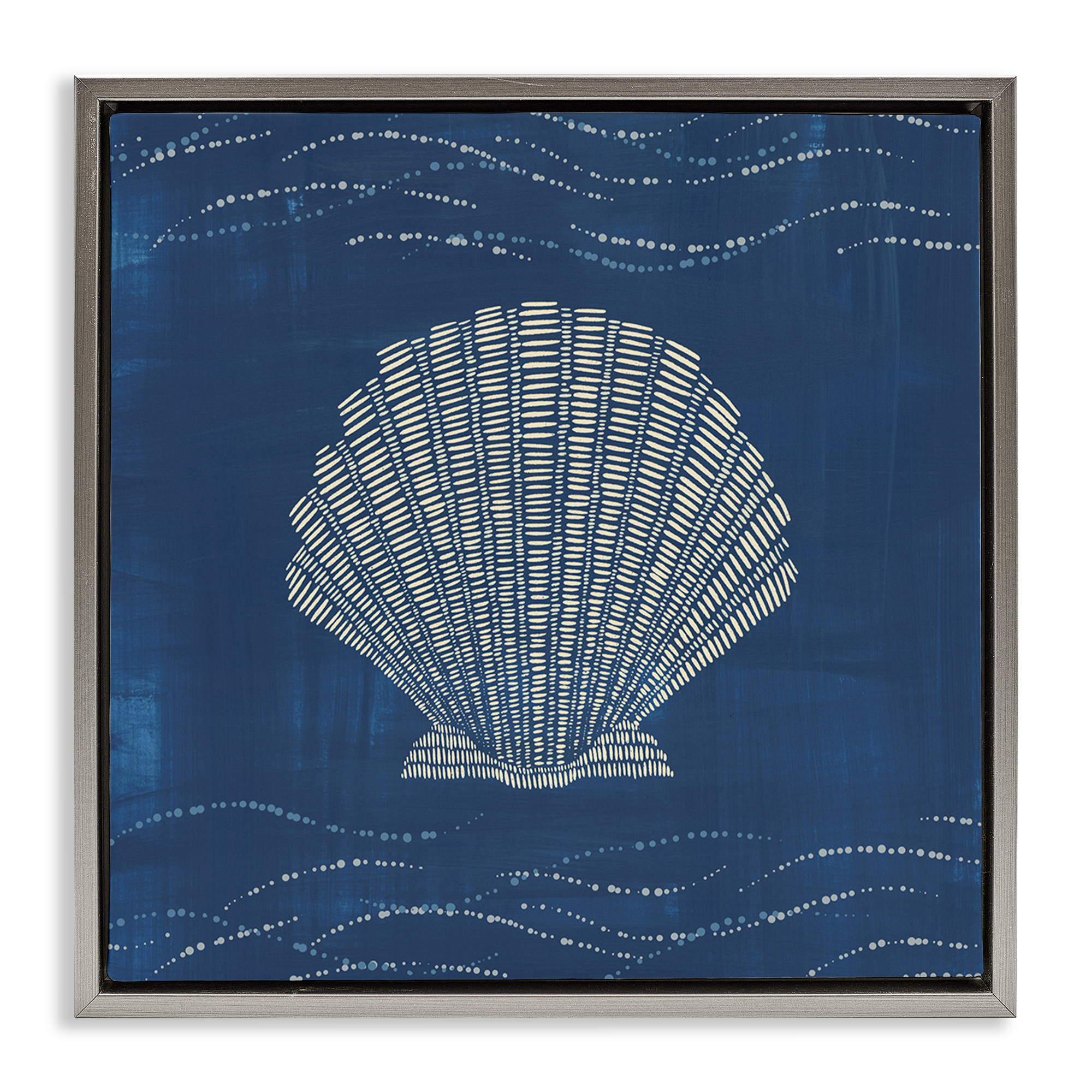 Stupell Industries Clam Shell on Blue Coastal Painting Gray Floater Framed Canvas Art Print Wall Art, 18 x 18