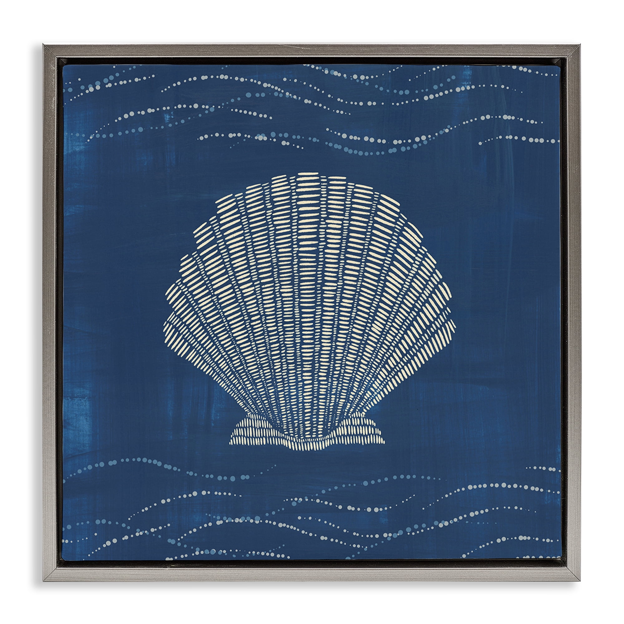 Stupell Industries Clam Shell on Blue Coastal Painting Gray Floater Framed Canvas Art Print Wall Art, 25 x 25