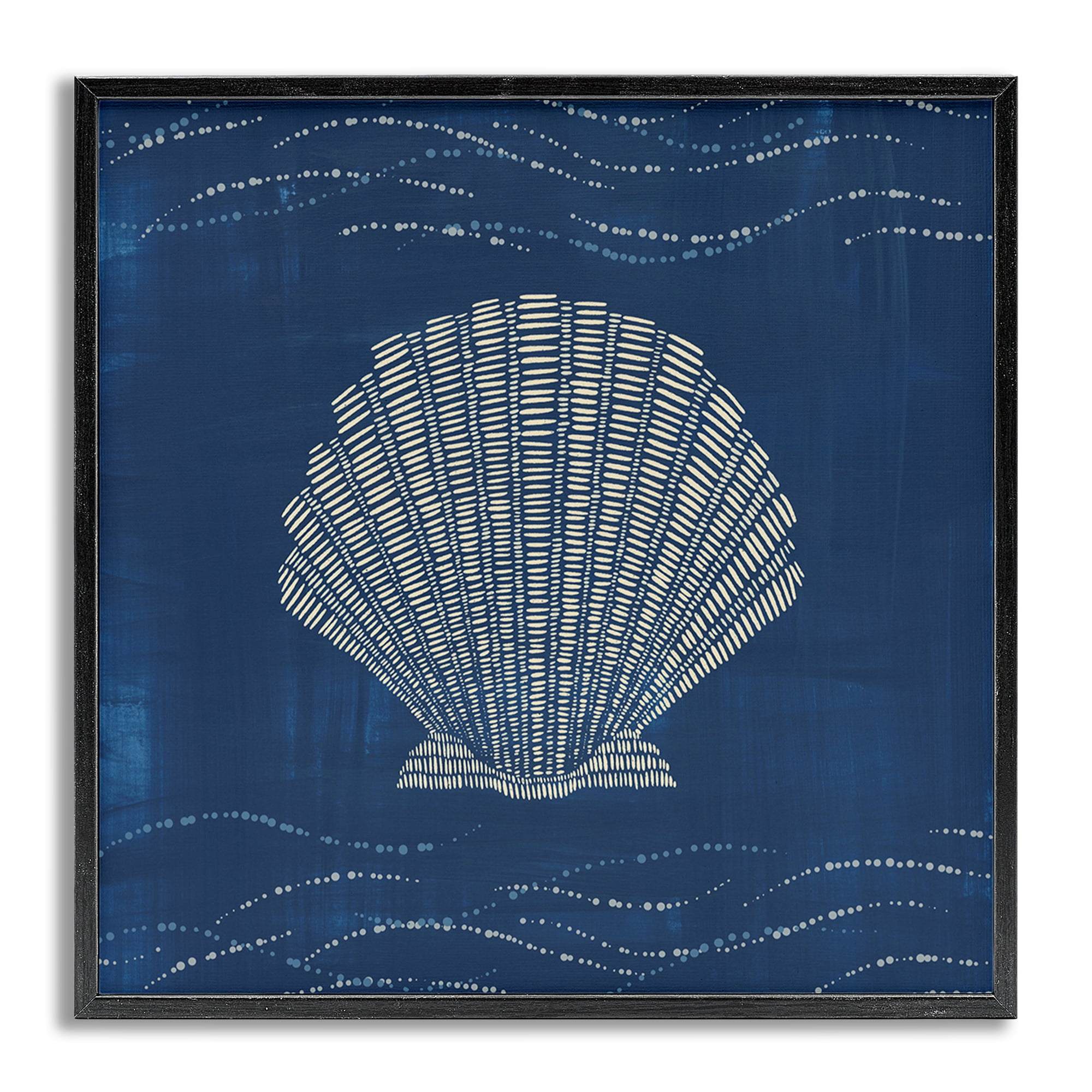 Stupell Industries Clam Shell on Blue Coastal Painting Gray Framed Art Print Wall Art, 12 x 12