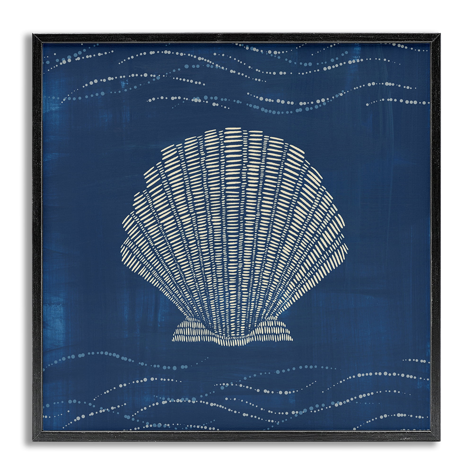 Stupell Industries Clam Shell on Blue Coastal Painting Gray Framed Art Print Wall Art, 17 x 17