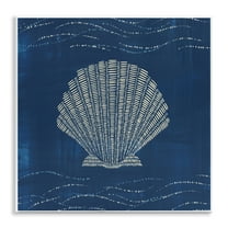Stupell Industries Clam Shell on Blue Coastal Painting Unframed Art Print Wall Art, 12 x 12