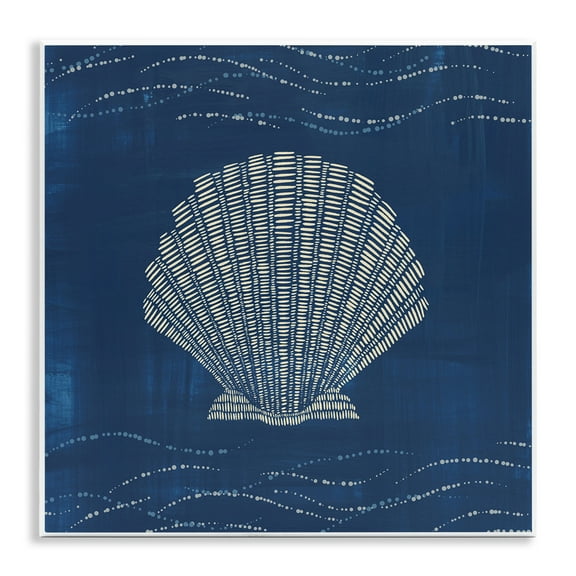 Stupell Industries Clam Shell on Blue Coastal Painting Unframed Art Print Wall Art, 12 x 12