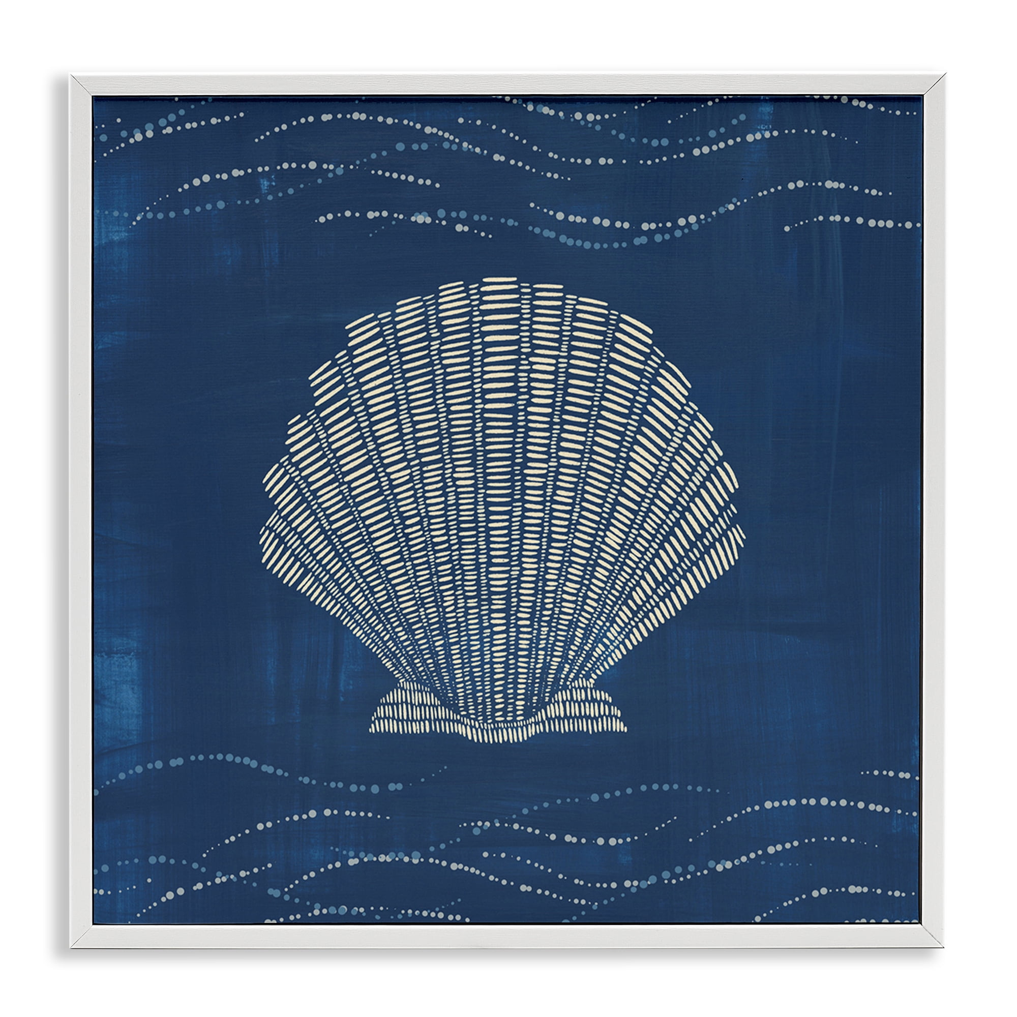 Stupell Industries Clam Shell on Blue Coastal Painting White Framed Art Print Wall Art, 17 x 17