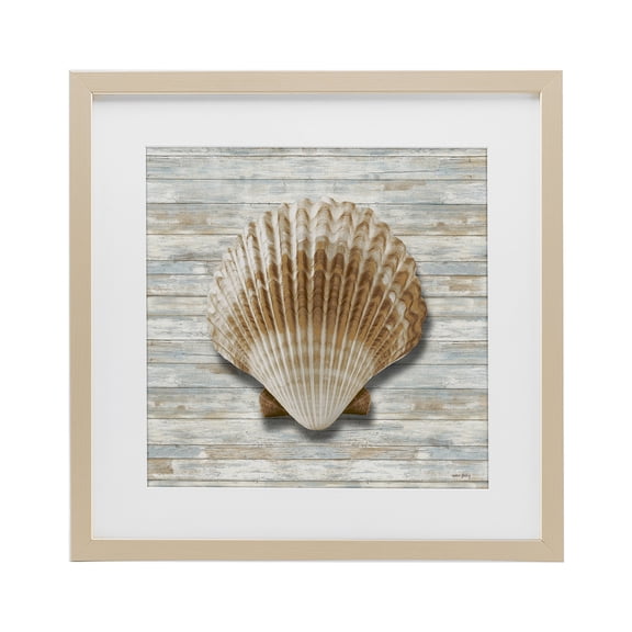 Stupell Industries Clam Shell on Shiplap Birch Framed Print Under Glass design by Amber Sterling, 13 x 13