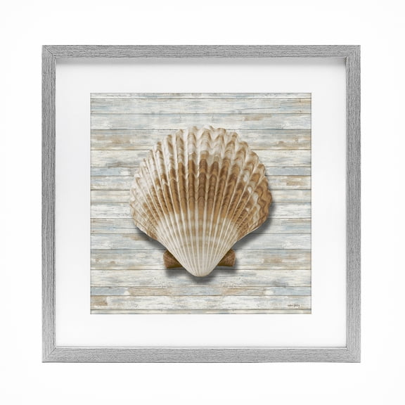 Stupell Industries Clam Shell on Shiplap Gray Framed Print Under Glass design by Amber Sterling, 16 x 16