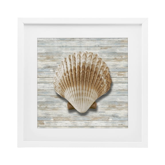 Stupell Industries Clam Shell on Shiplap White Framed Print Under Glass design by Amber Sterling, 16 x 16