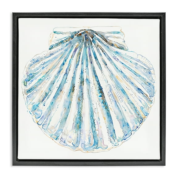 Stupell Industries Clam Shell on White Coastal Painting Black Floater Framed Canvas Art Print Wall Art, 18 x 18