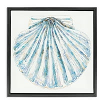 Stupell Industries Clam Shell on White Coastal Painting Black Floater Framed Canvas Art Print Wall Art, 18 x 18