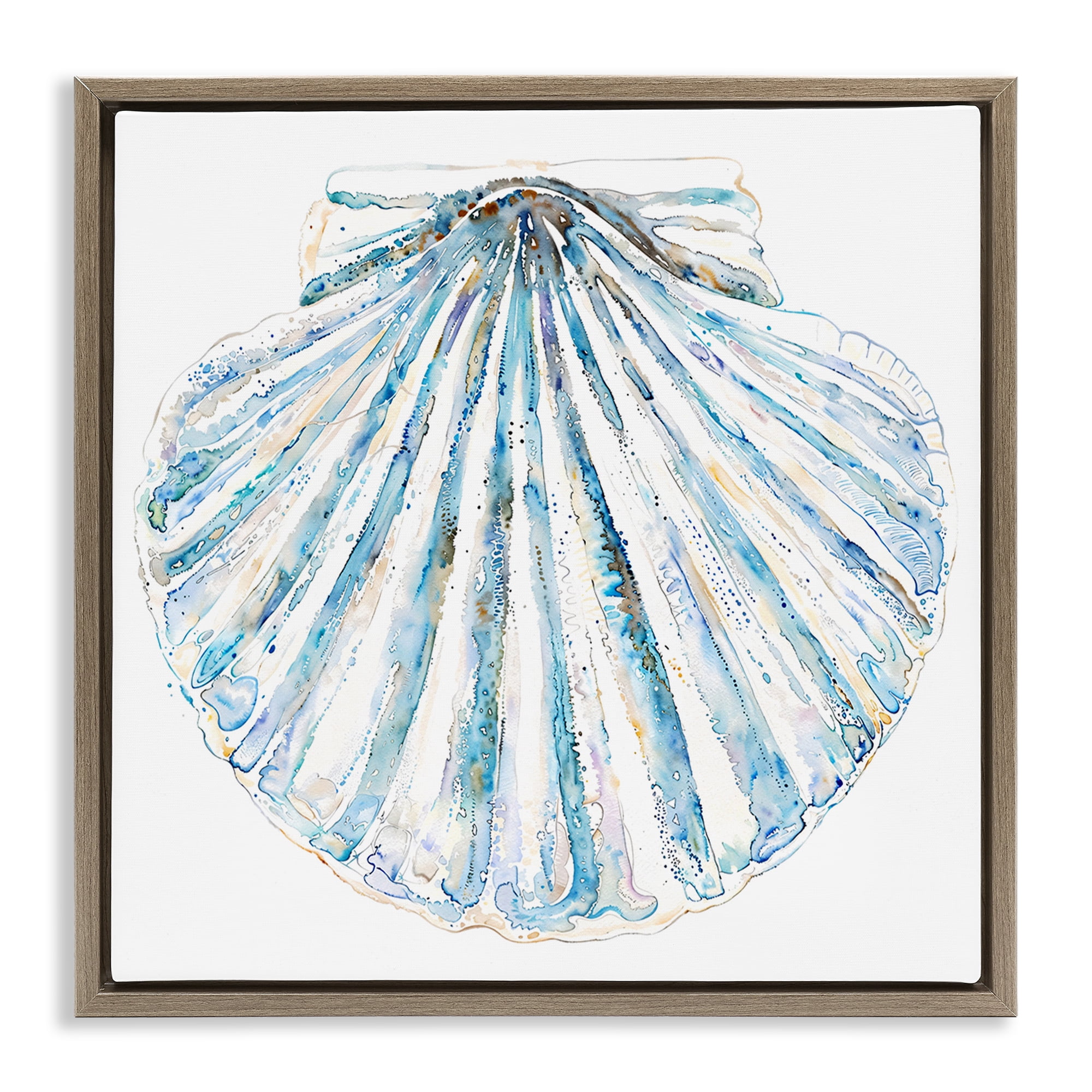 Stupell Industries Clam Shell on White Coastal Painting Brown Floater Framed Canvas Art Print Wall Art, 18 x 18