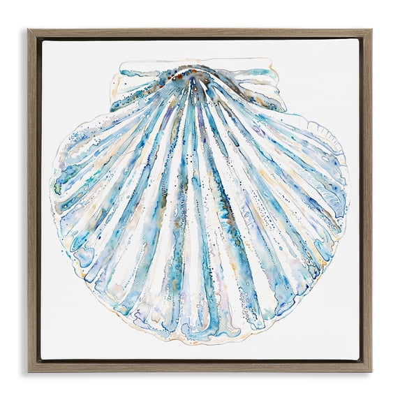 Stupell Industries Shabby Chic Clam Shell on White Brown Floating Frame Canvas Art, 25 x 25, by Christine Zalewski