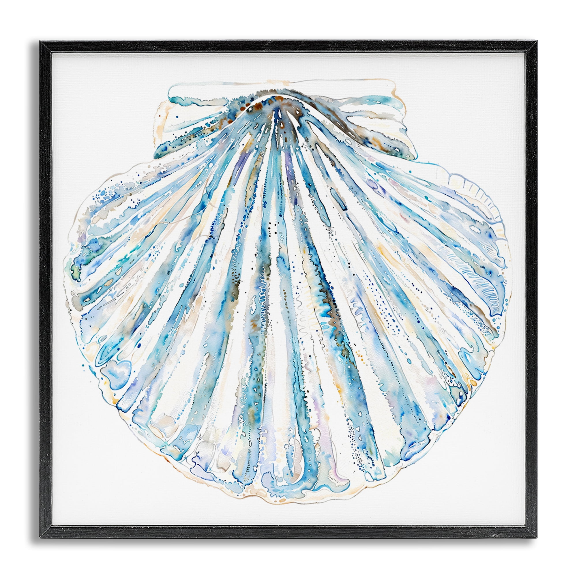 Stupell Industries Clam Shell on White Coastal Painting Gray Framed Art Print Wall Art, 12 x 12
