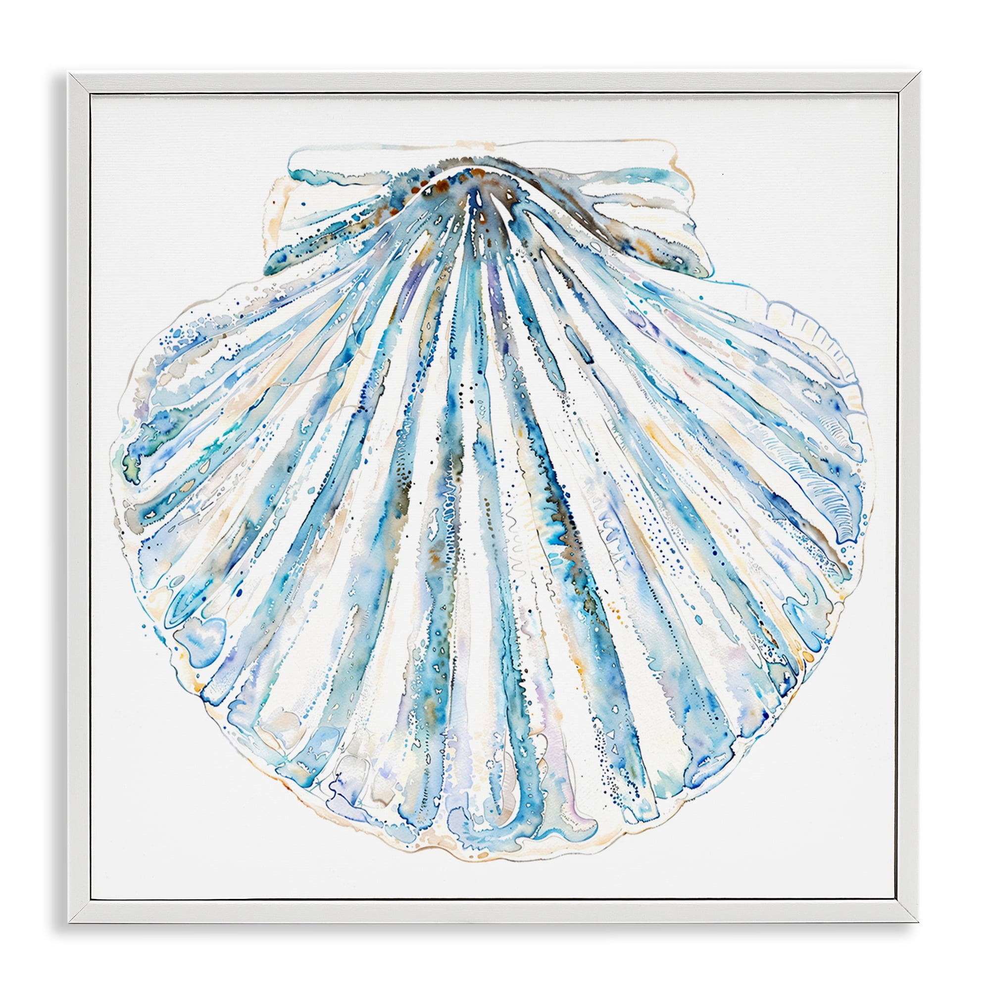 Stupell Industries Clam Shell on White Coastal Painting White Framed Art Print Wall Art, 17 x 17