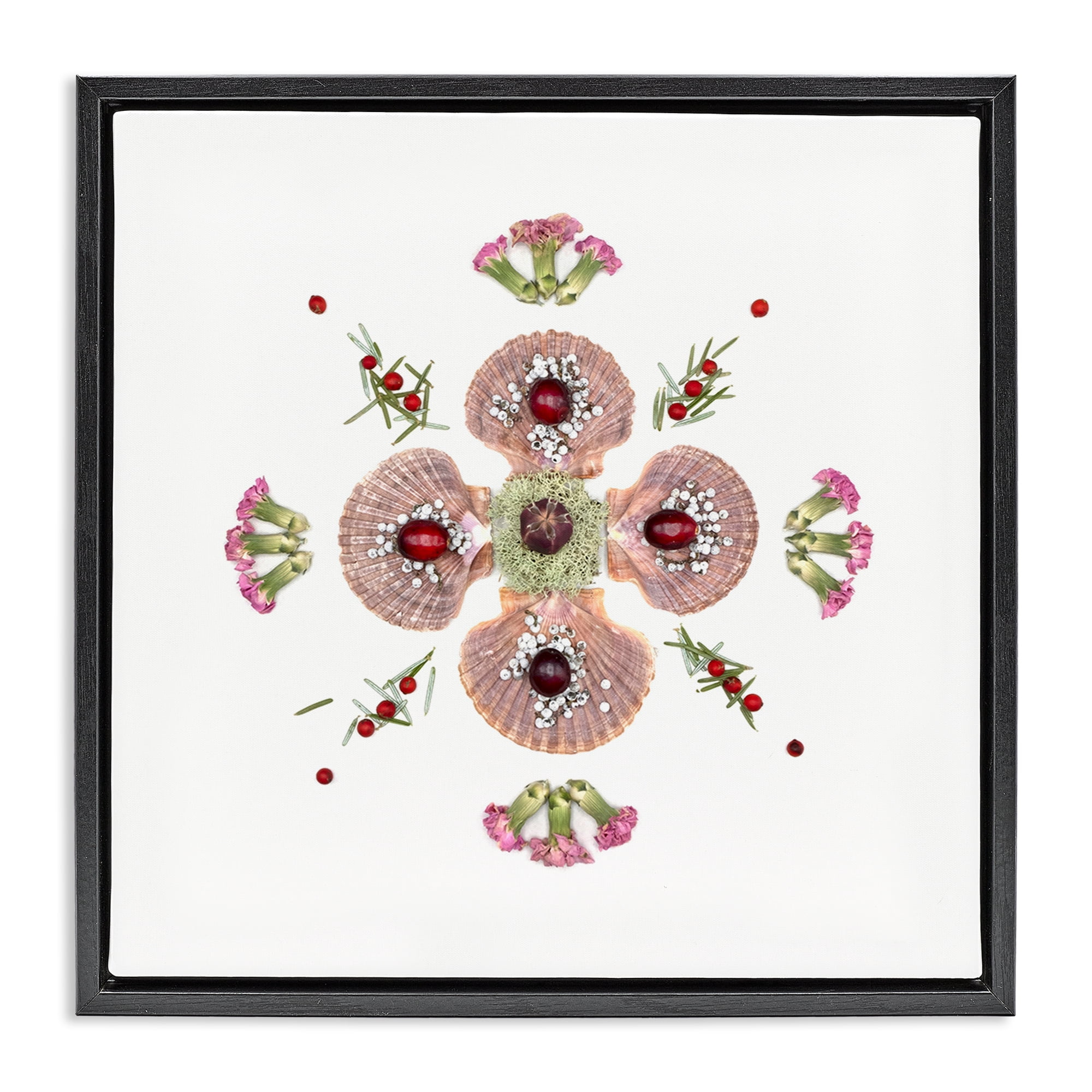Stupell Industries Clam Shells & Botanicals Pattern Black Framed Floater Canvas Wall Art, design by Beth Adoette