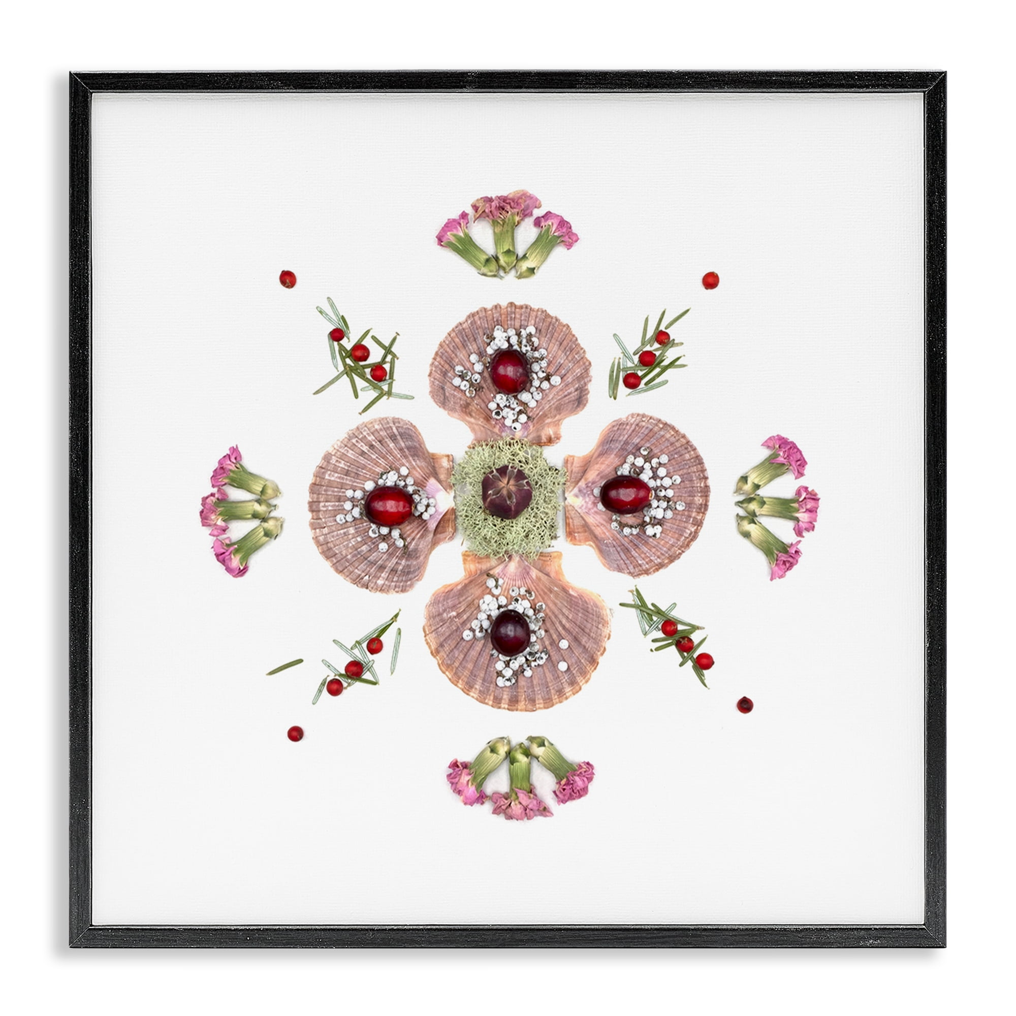Stupell Industries Clam Shells & Botanicals Pattern Black Framed Giclee Art, design by Beth Adoette
