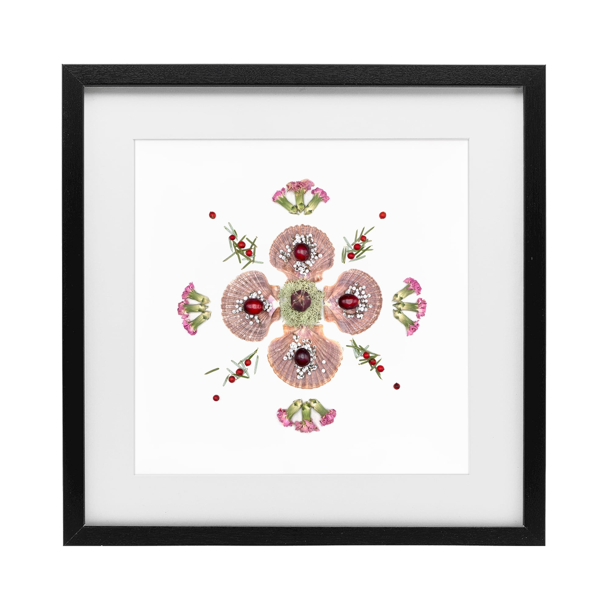 Stupell Industries Clam Shells & Botanicals Pattern Black Framed Print Under Glass, design by Beth Adoette