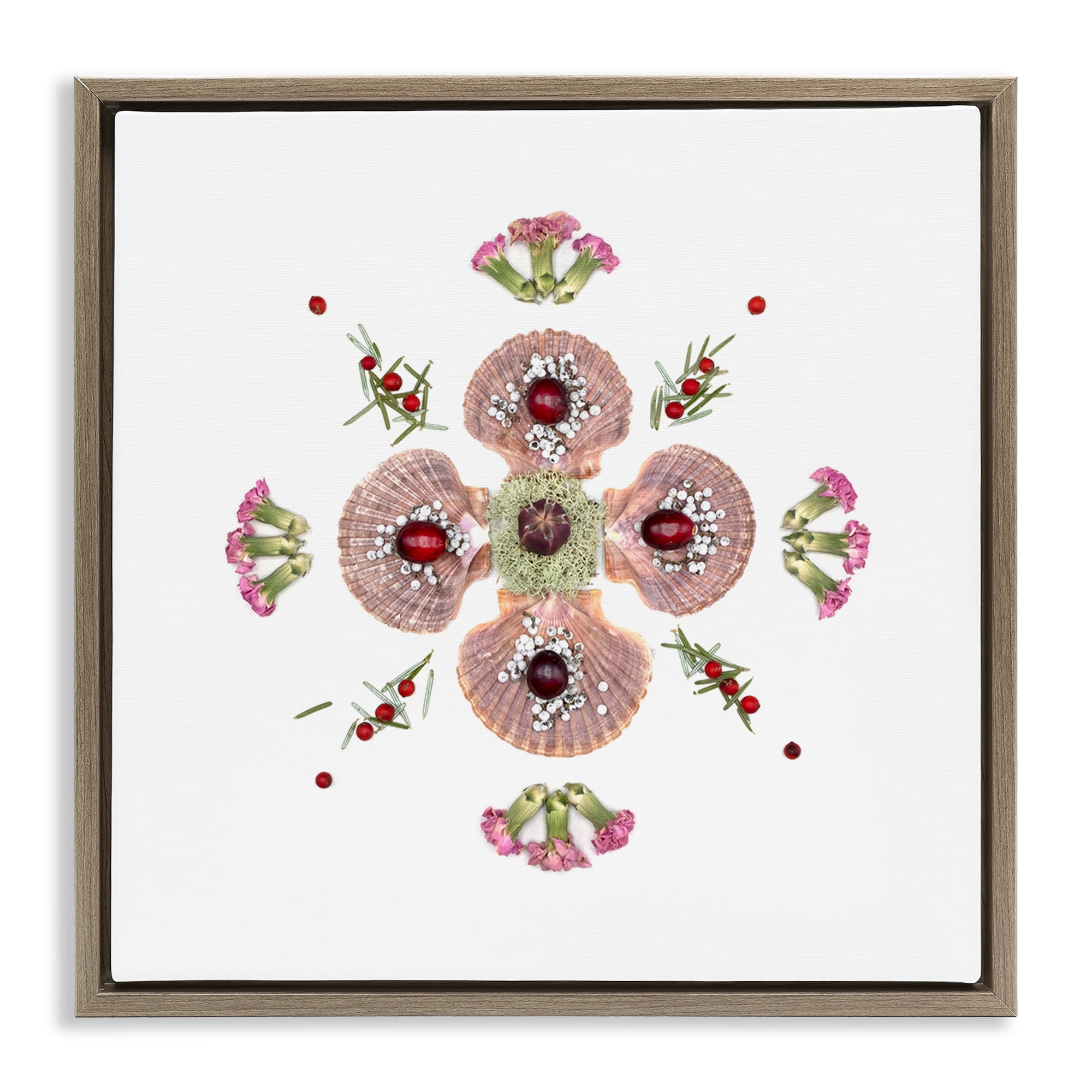 Stupell Industries Clam Shells & Botanicals Pattern Brown Framed Floater Canvas Wall Art, design by Beth Adoette