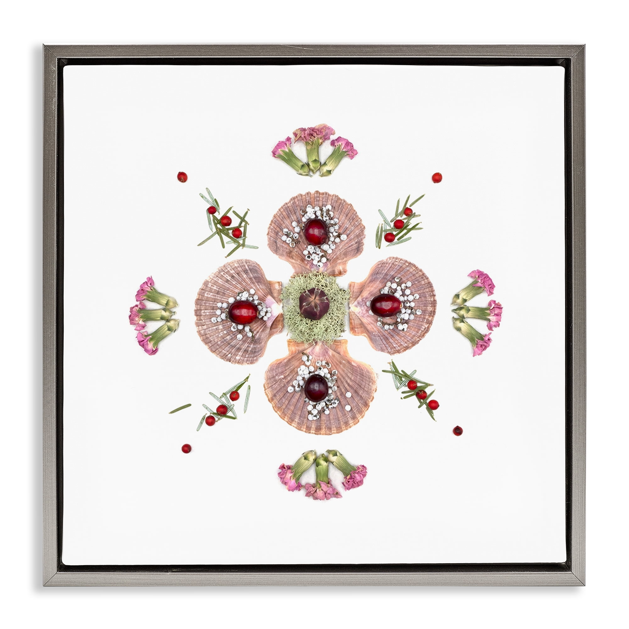 Stupell Industries Clam Shells & Botanicals Pattern Gray Framed Floater Canvas Wall Art, design by Beth Adoette
