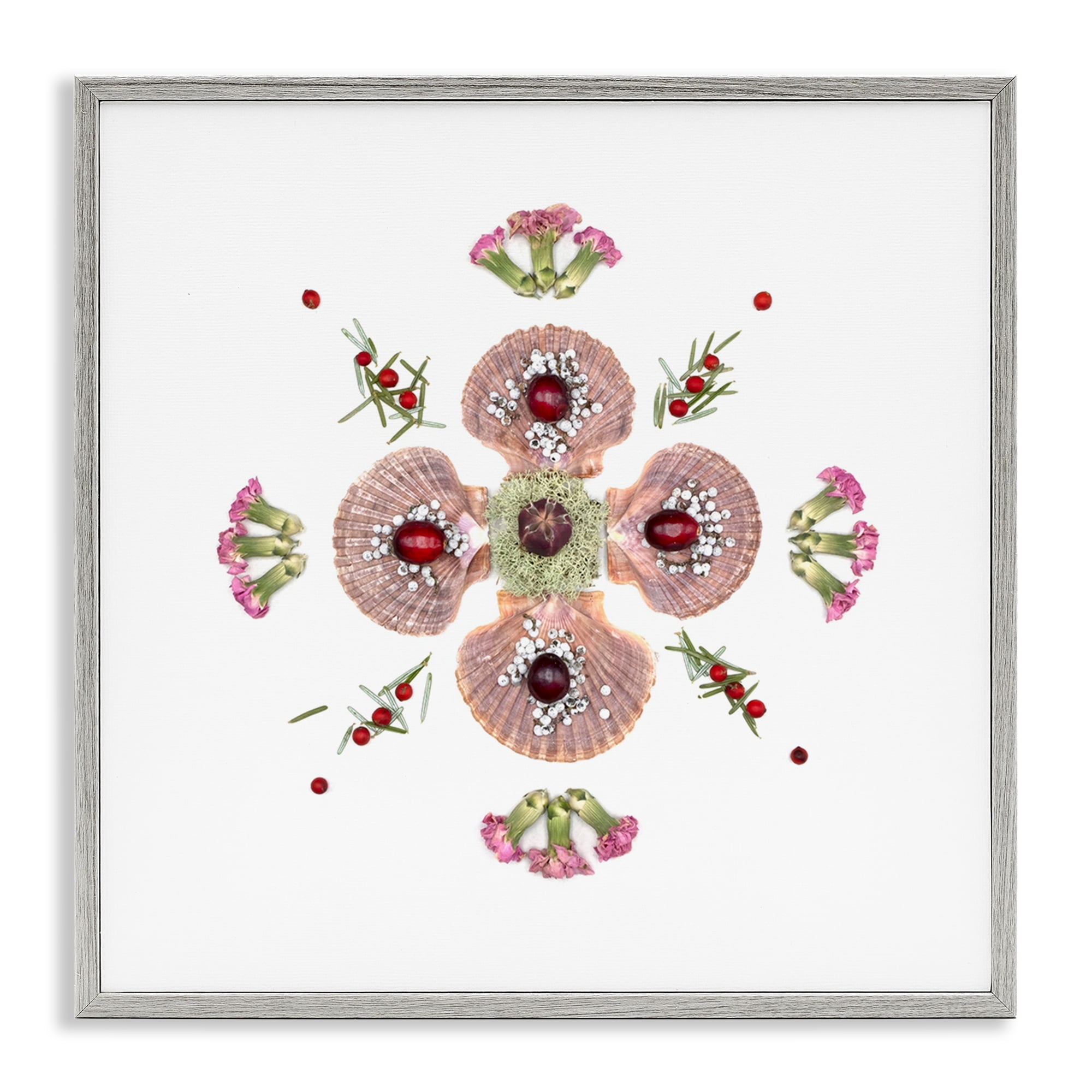 Stupell Industries Clam Shells & Botanicals Pattern Gray Framed Giclee Art, design by Beth Adoette