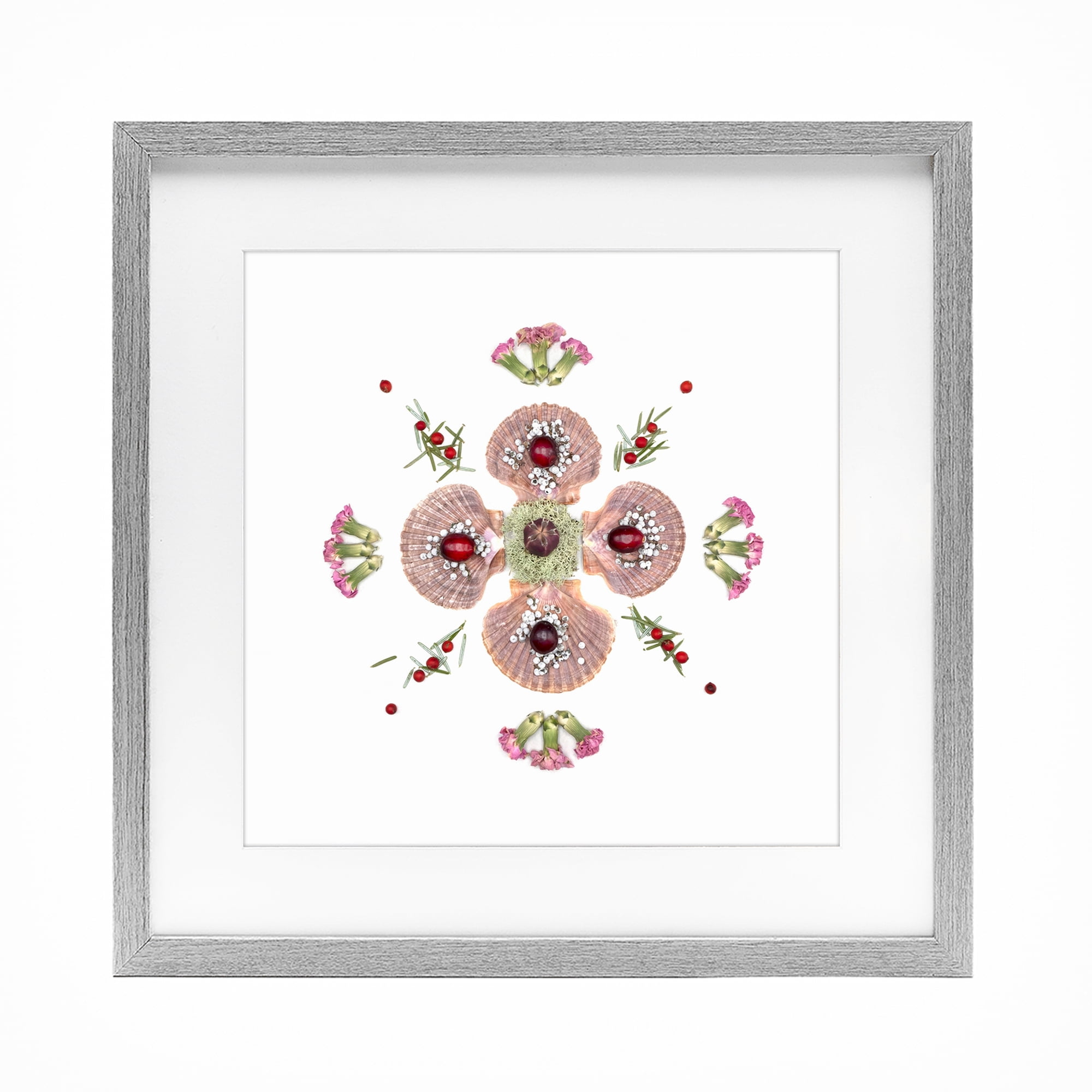 Stupell Industries Clam Shells & Botanicals Pattern Gray Framed Print Under Glass, design by Beth Adoette