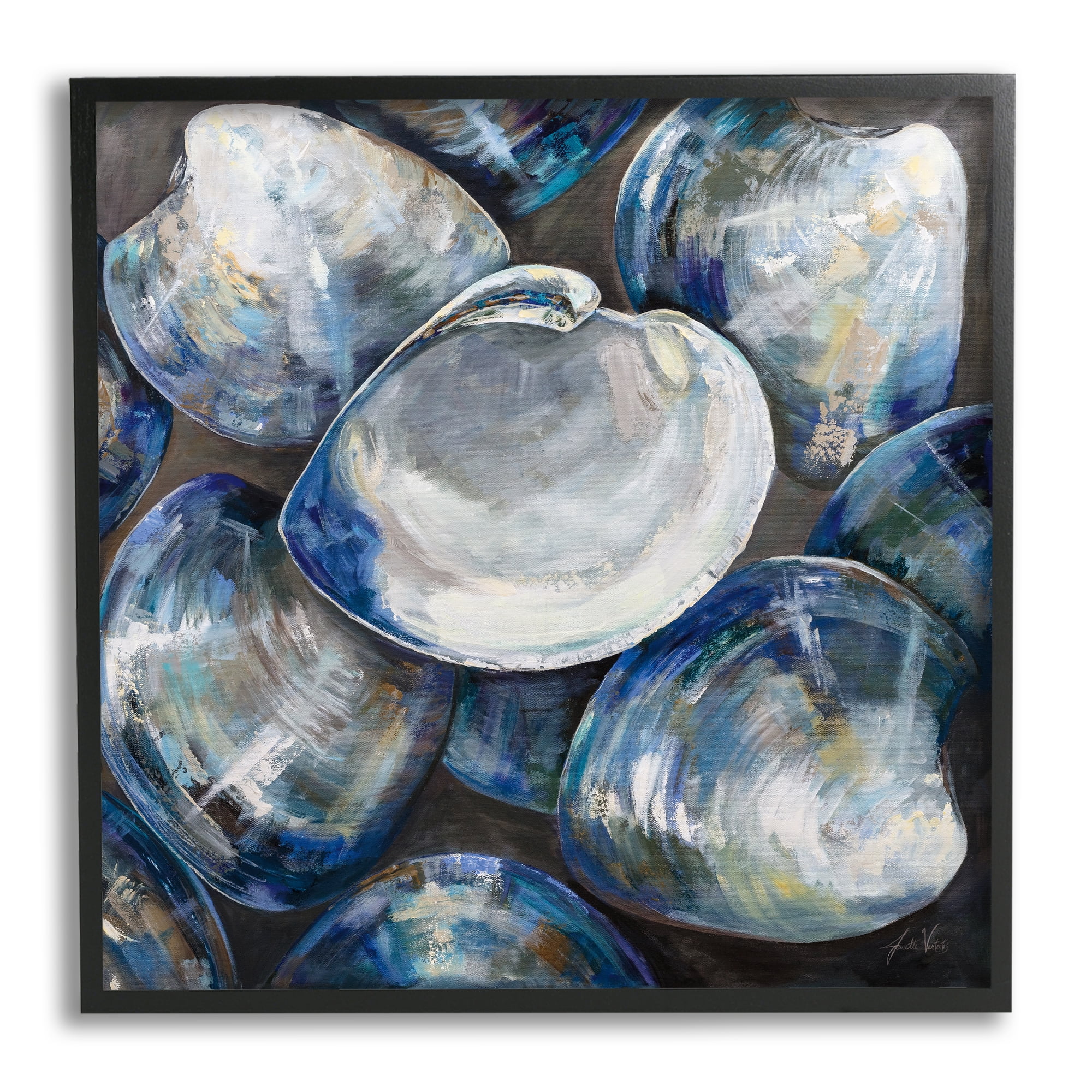 Stupell Industries Clam Shells Painting Animals & Insects Painting Black Framed Art Print Wall Art, 17 x 17