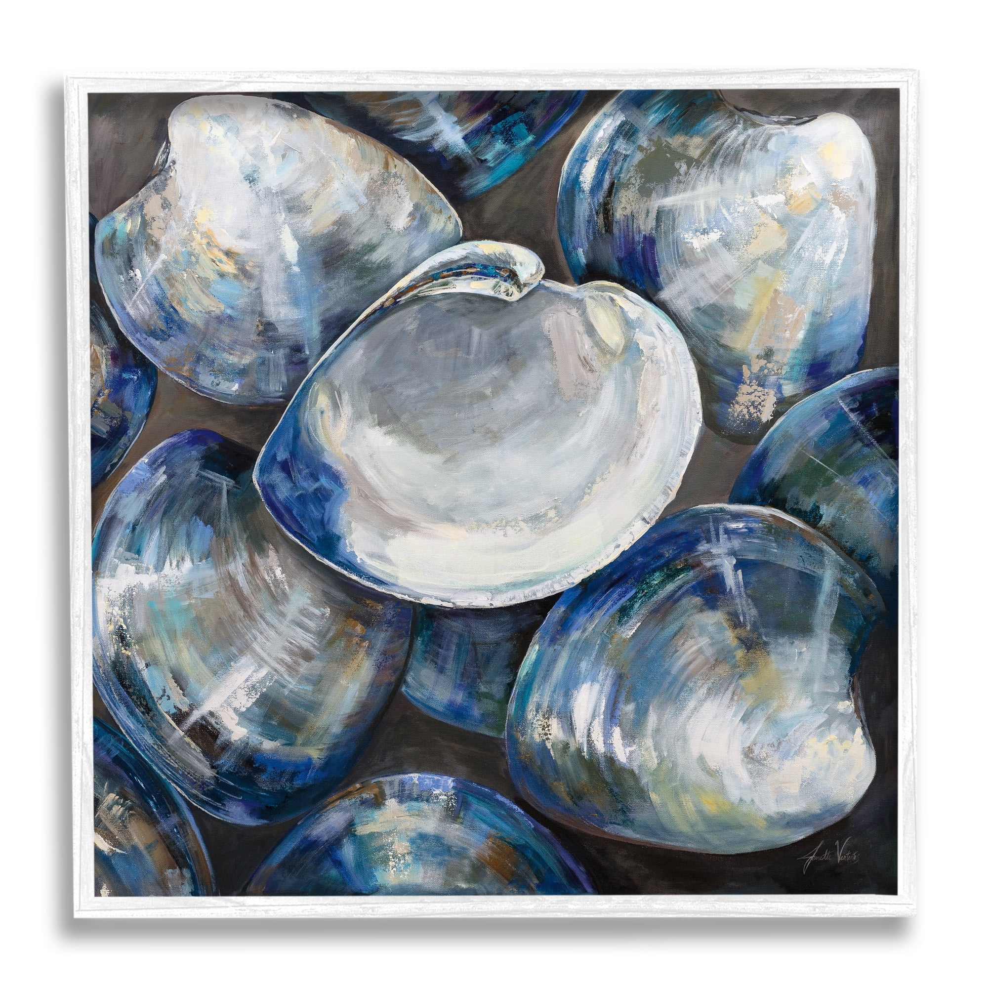 Stupell Industries Clam Shells Painting Animals & Insects Painting White Framed Art Print Wall Art, 17 x 17