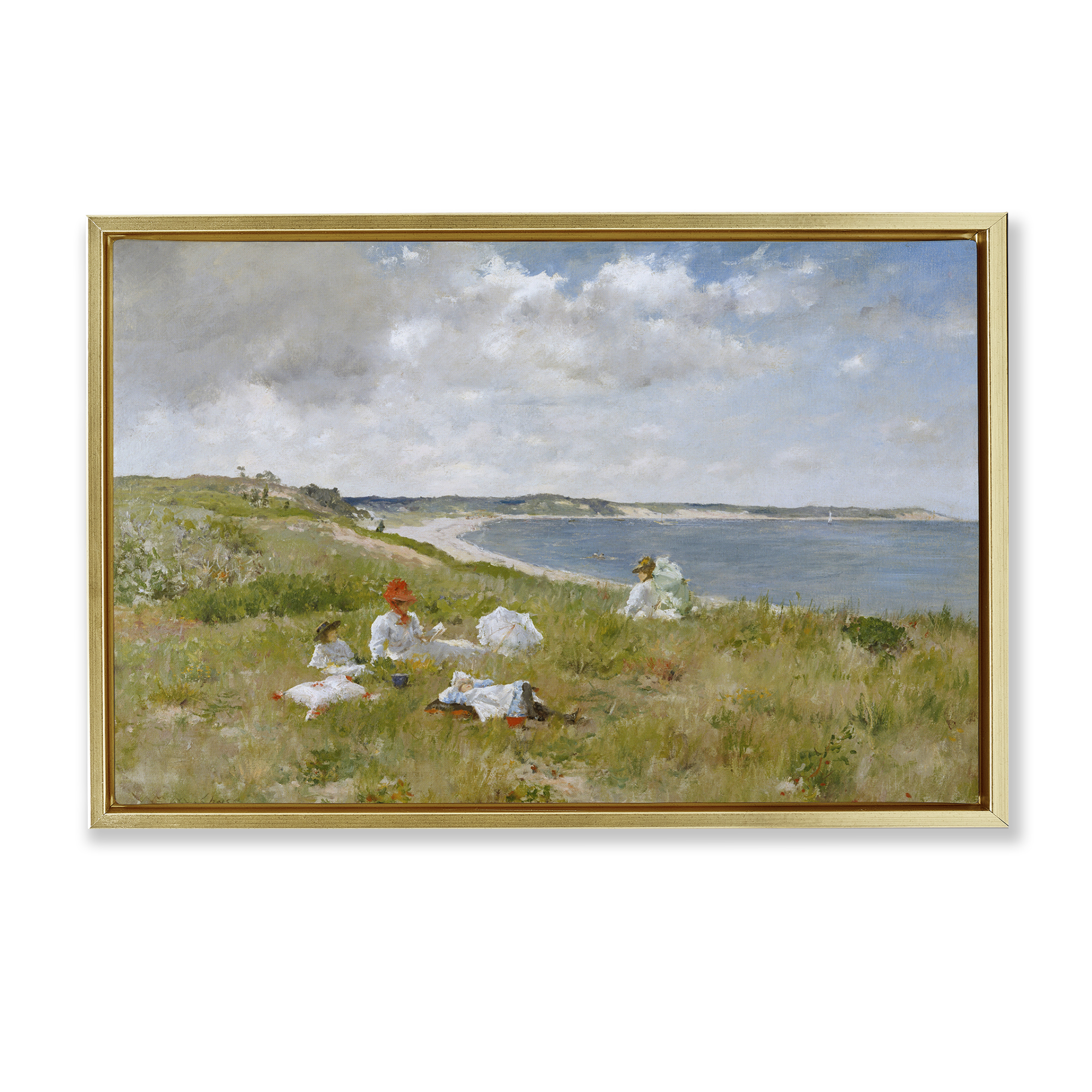 Stupell Industries Clasical Idle Hours Painting Landscape & Nature Painting Gold Floater Framed Canvas Art Print Wall Art, 31 x 21