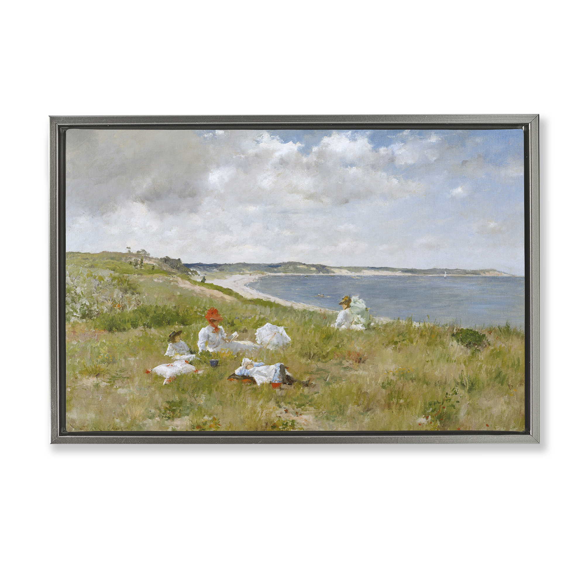 Stupell Industries Clasical Idle Hours Painting Landscape & Nature Painting Gray Floater Framed Canvas Art Print Wall Art, 25 x 17