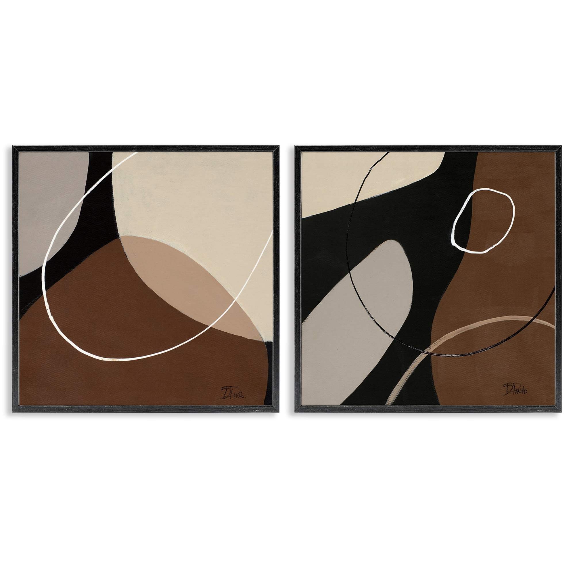 Stupell Industries Classic Abstract Neutral Shape Abstract Painting Black Framed Art Print Wall Art, 24 x 24, Set of 2