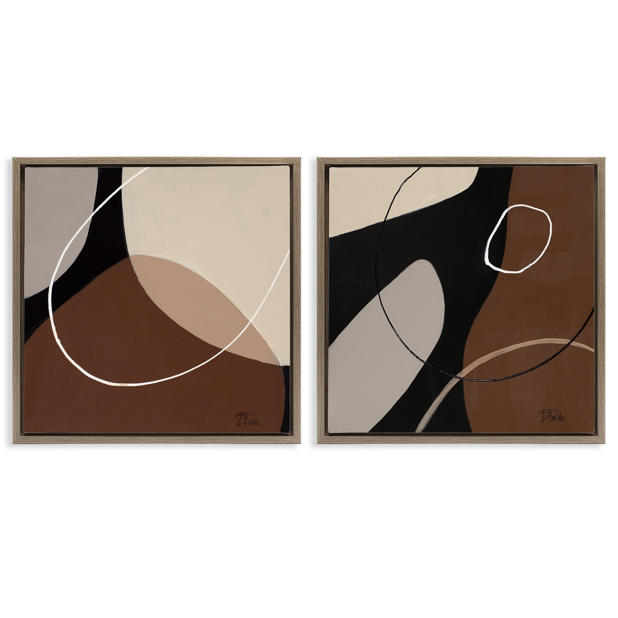 Stupell Industries Classic Abstract Neutral Shape Abstract Painting Brown Floater Framed Canvas Art Print Wall Art, 18 x 18, Set of 2