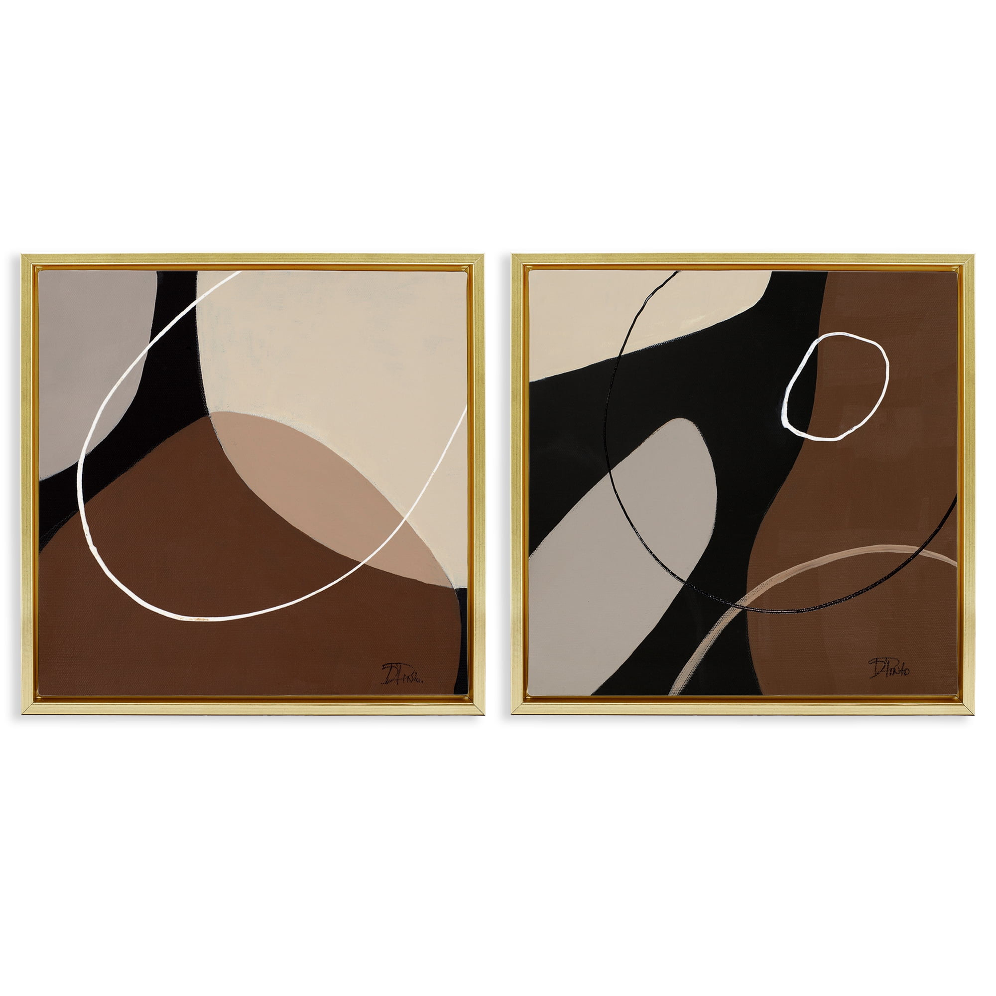 Stupell Industries Classic Abstract Neutral Shape Abstract Painting Gold Floater Framed Canvas Art Print Wall Art, 25 x 25, Set of 2