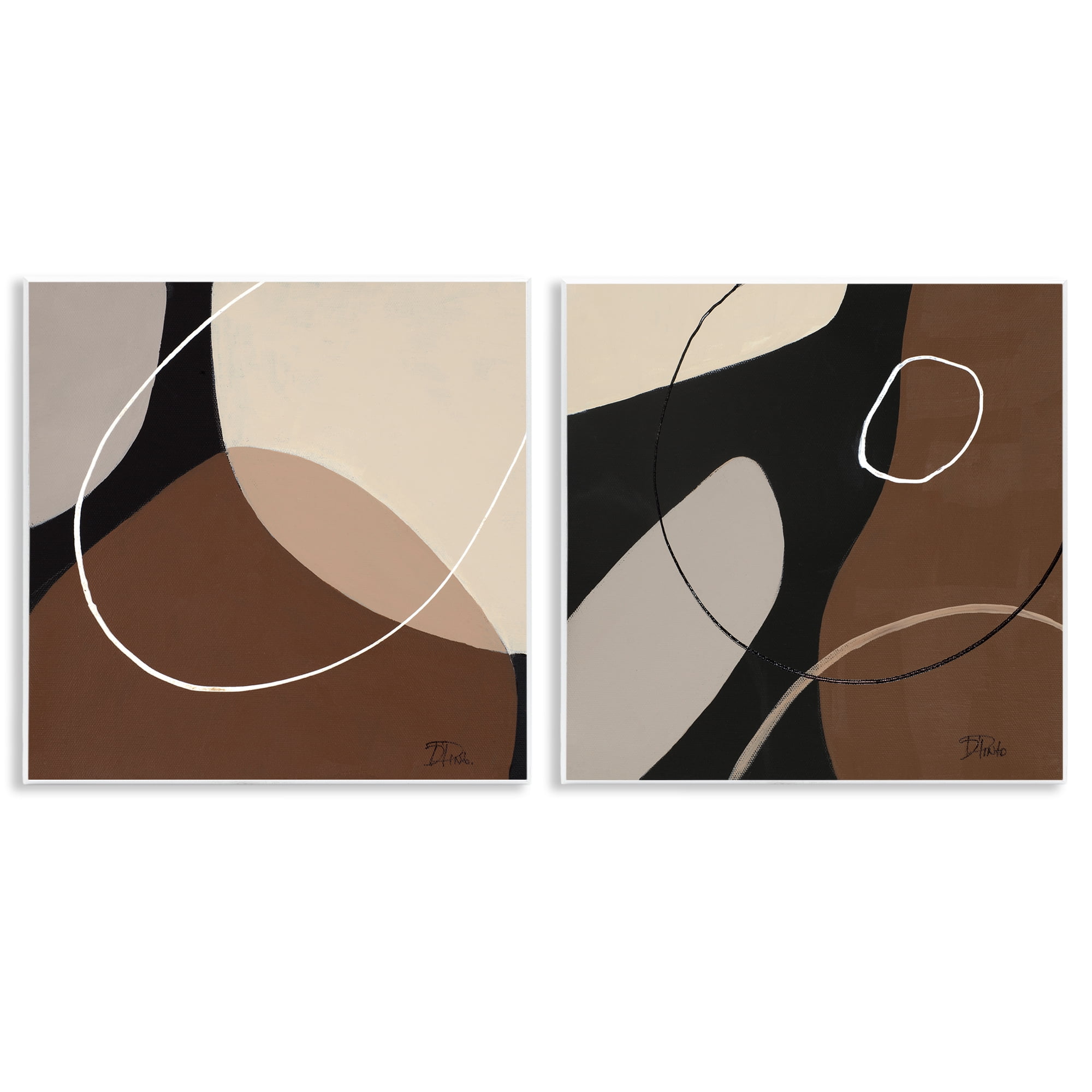 Stupell Industries Classic Abstract Neutral Shape Abstract Painting Unframed Art Print Wall Art, 12 x 12, Set of 2