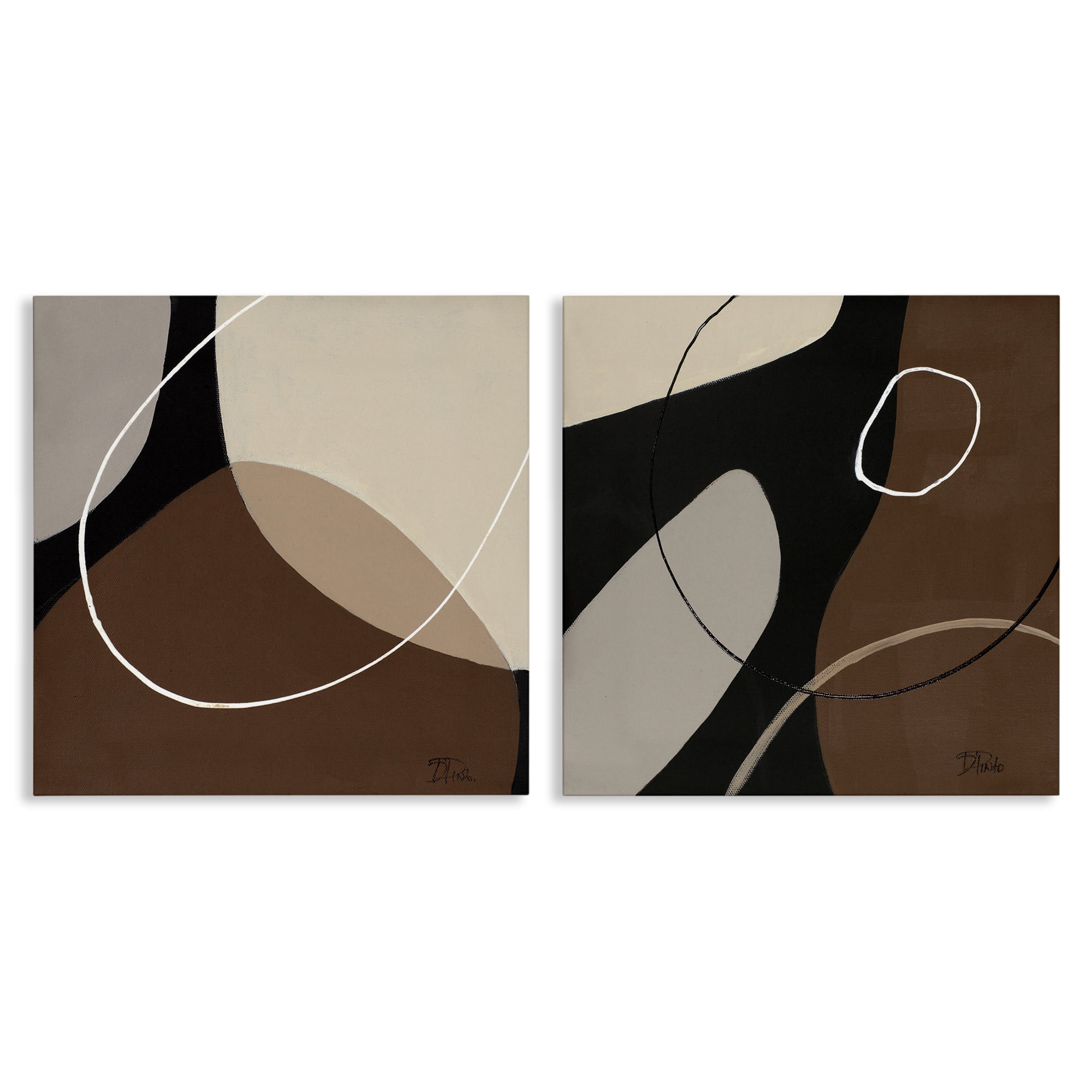 Stupell Industries Classic Abstract Neutral Shape Abstract Painting Wrapped Canvas Art Print Wall Art, 24 x 24, Set of 2