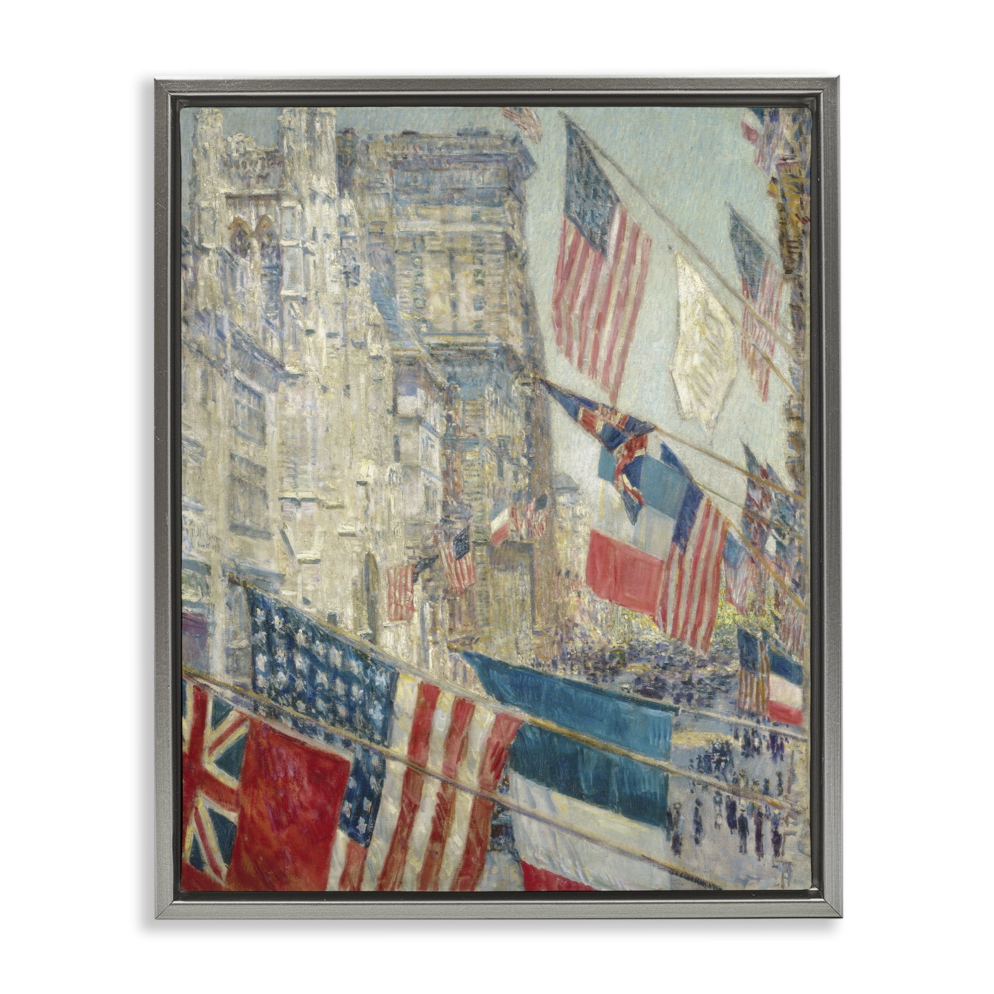 Stupell Industries Classic Americana Flags Patriotic Painting Gray Floater Framed Canvas Art Print Wall Art, 25 x 31