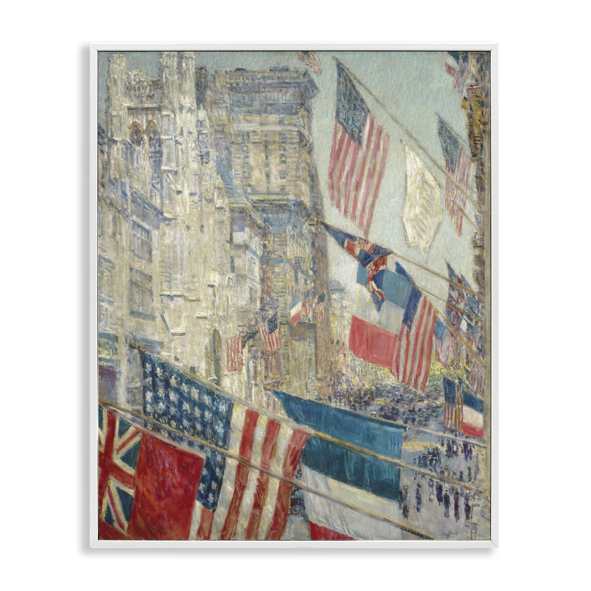 Stupell Industries Classic Americana Flags Patriotic Painting White Framed Art Print Wall Art, 16 x 20